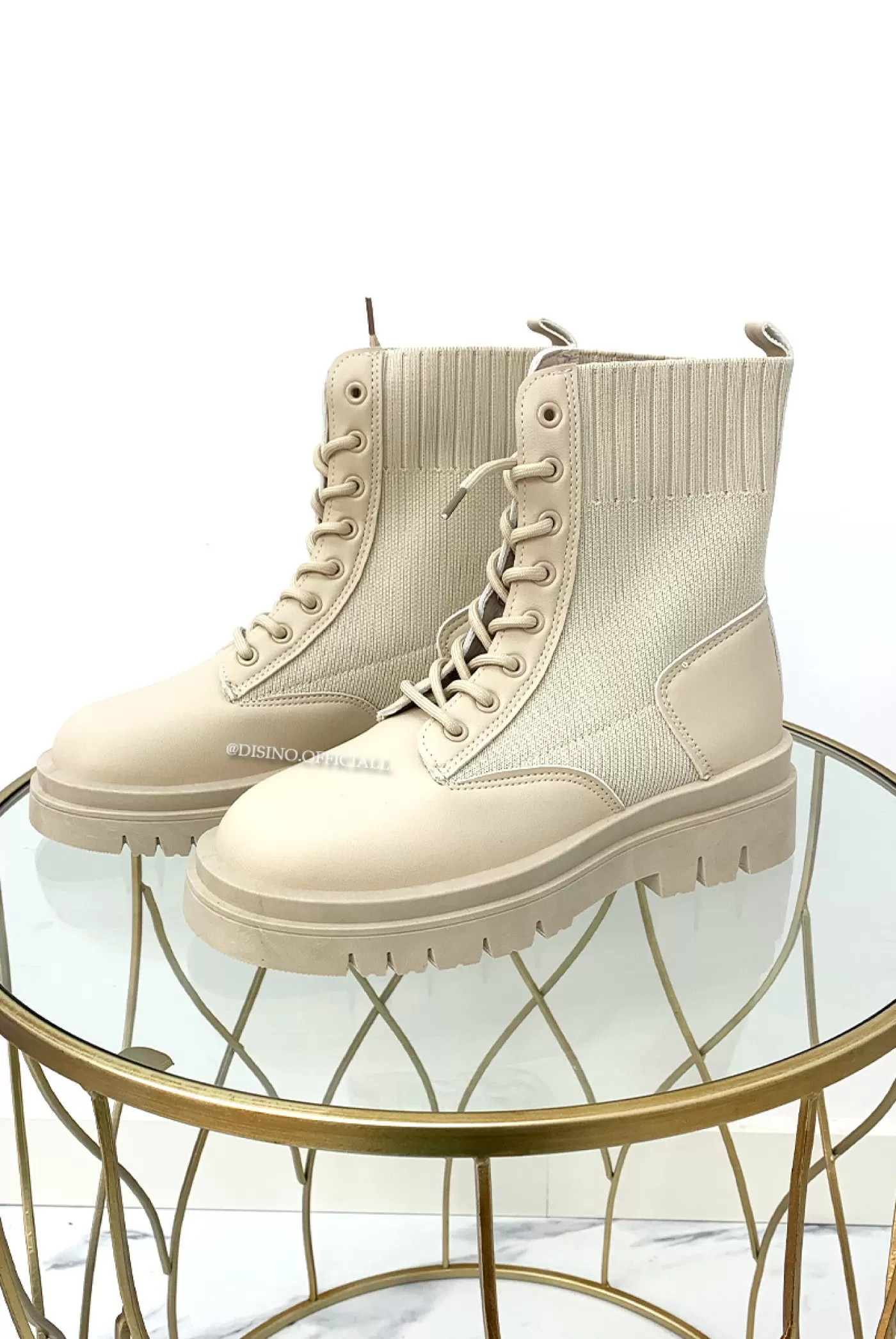 DISINO Beige - 'Robinn' - Inspired Socket Bikerboots | Vrouw Boots