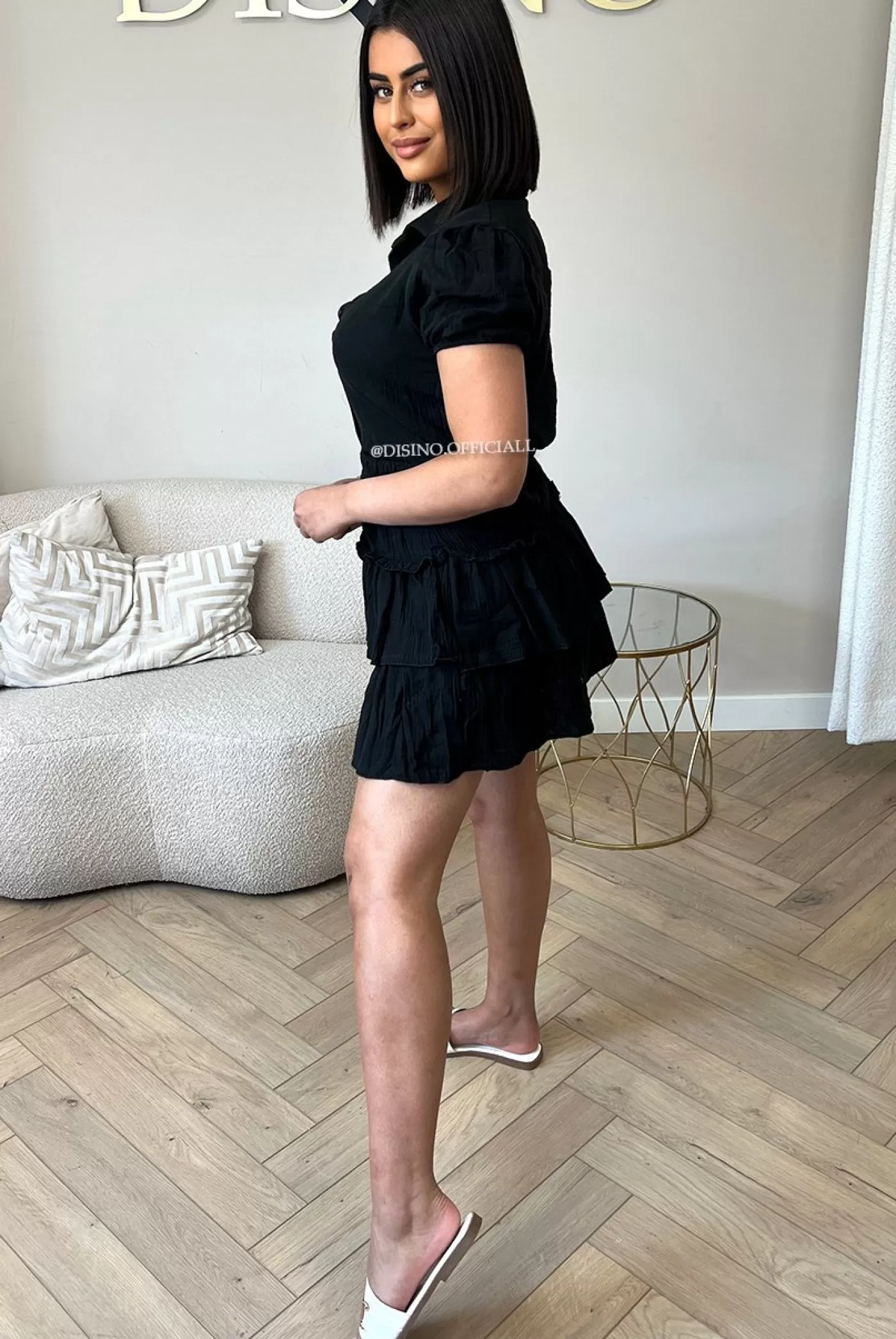 DISINO Black - 'Denise Set' - Moesseline Cotton Short Sleeve Blouse + Skirt Set | Vrouw Two Piece Set & Loungewear