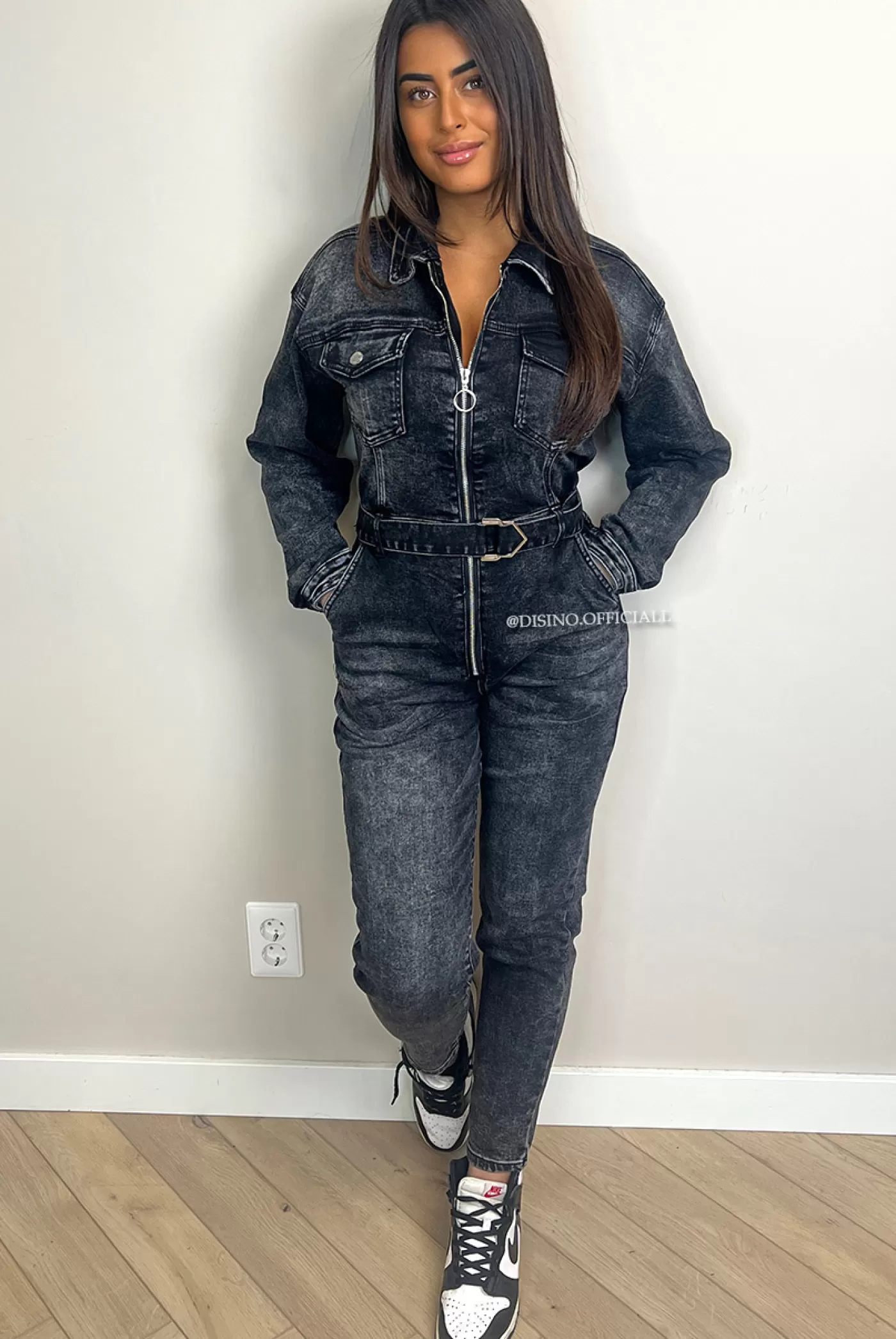 DISINO Black - 'Jayla' - Super Stretch Premium Quality Denim Zipper Jumpsuit | Vrouw Jumpsuits & Playsuits