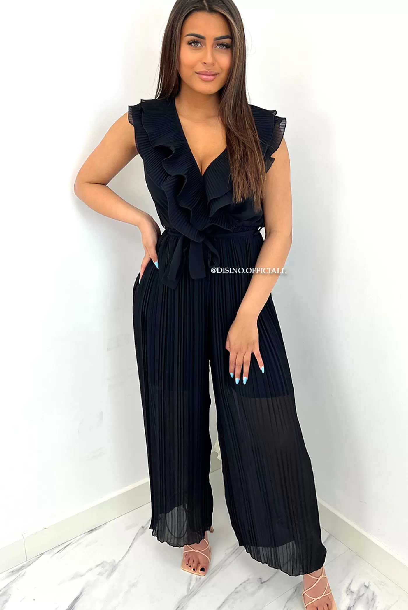 DISINO Black - 'July' - Ruffle Plisse Jumpsuit | Vrouw Jumpsuits & Playsuits