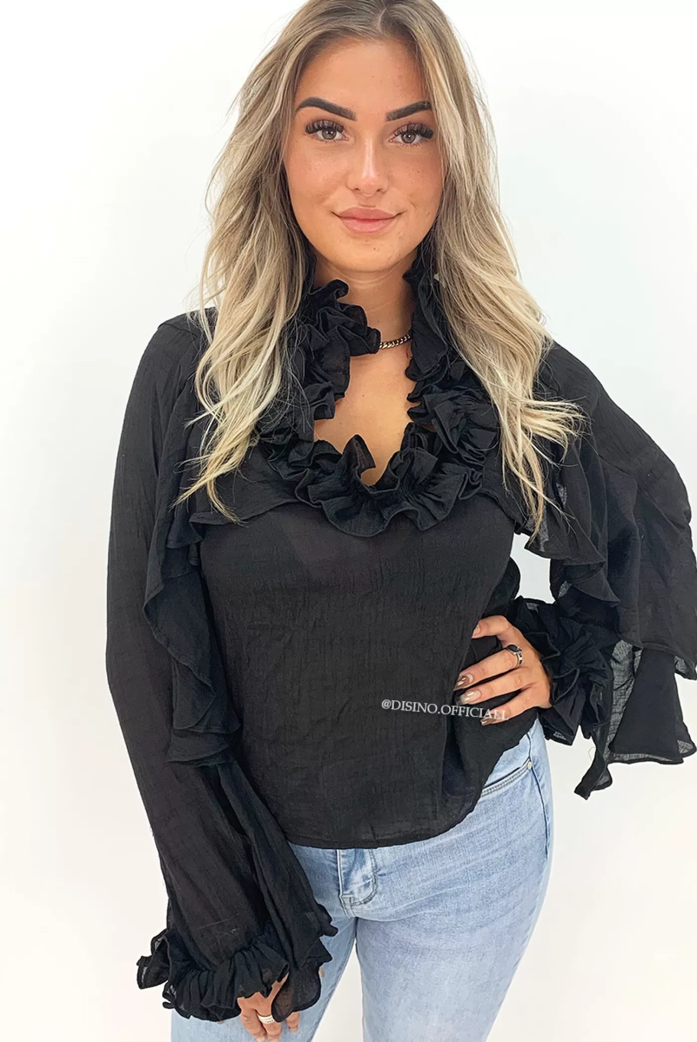 DISINO Black - 'Marie' - Premium Quality Ruffle Blouse | Vrouw Blouses