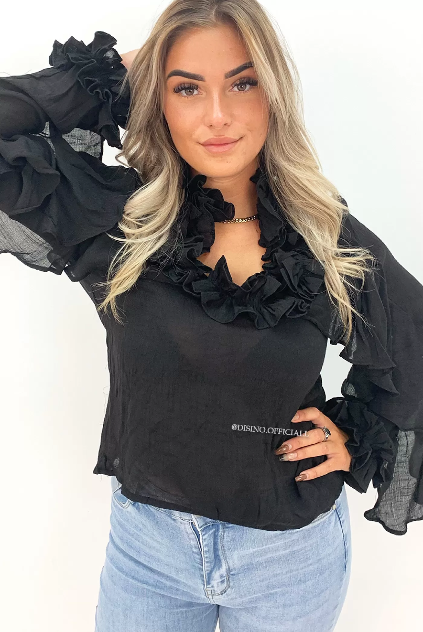 DISINO Black - 'Marie' - Premium Quality Ruffle Blouse | Vrouw Blouses