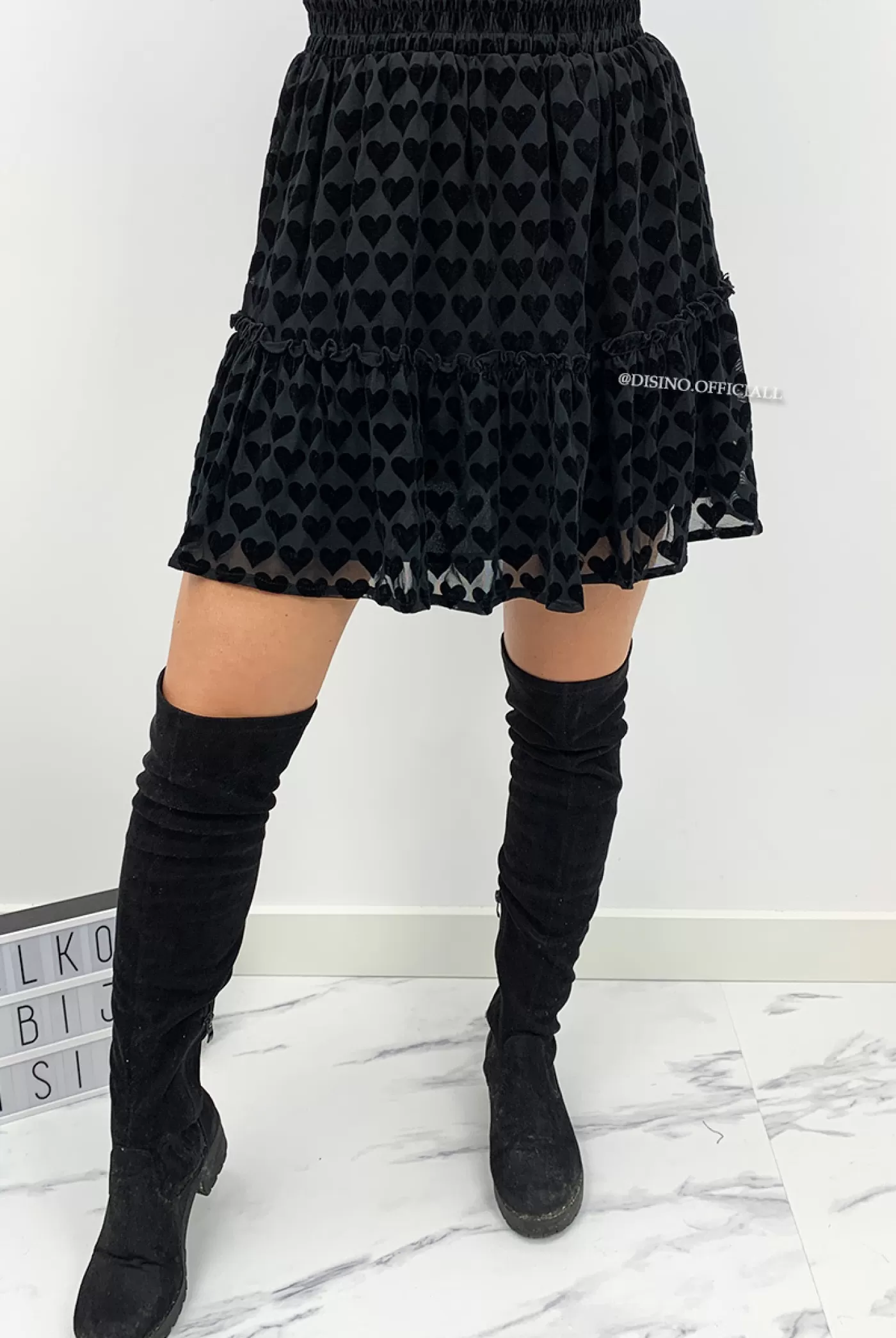 DISINO Black - 'Miya Skirt' - Premium Quality Velvet Hearts Skirt | Vrouw Skirts & Shorts