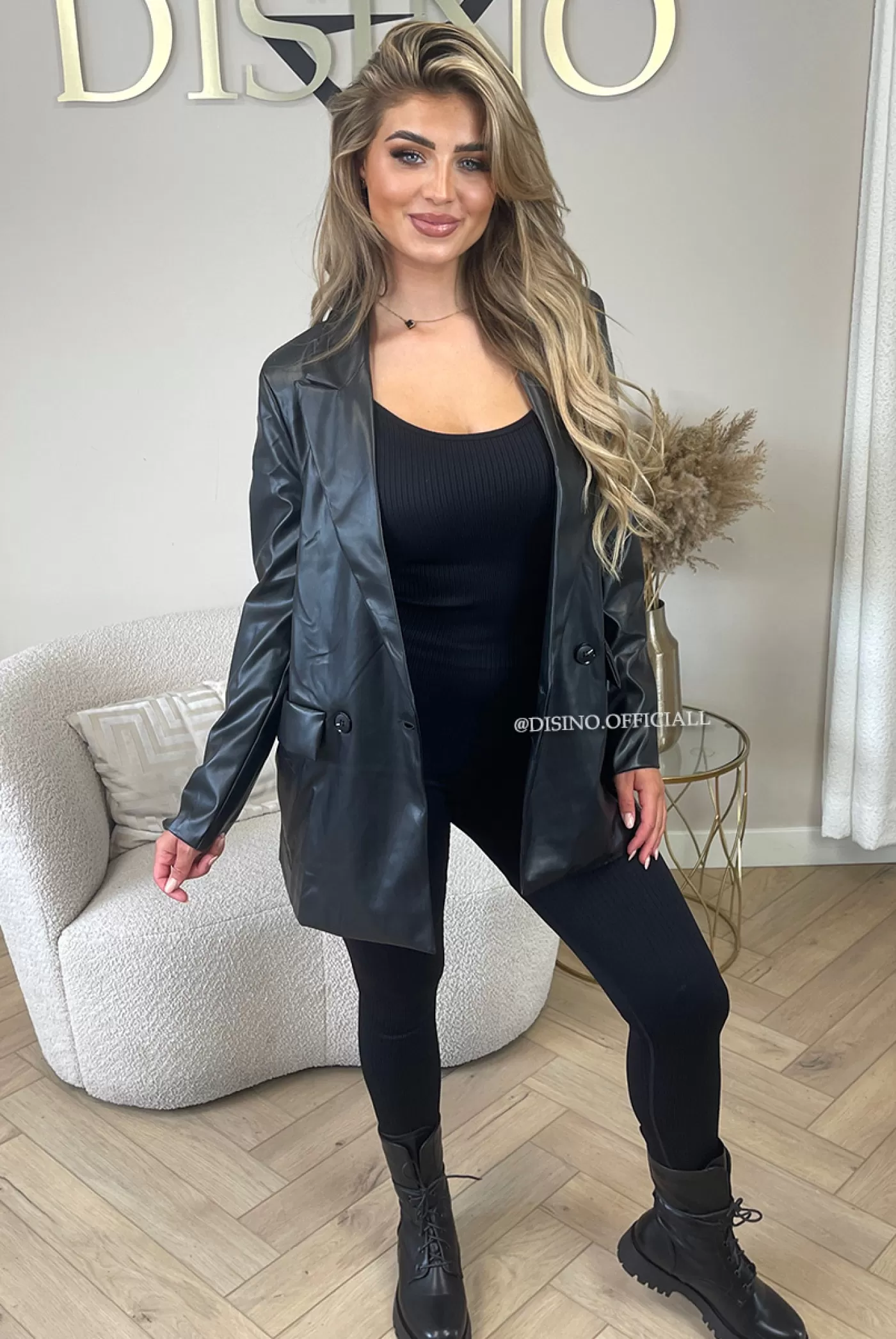 DISINO Black - 'Molly Leather Blazer' - Vegan Leather Extra Oversized Boyfriend Blazer | Vrouw Clothing