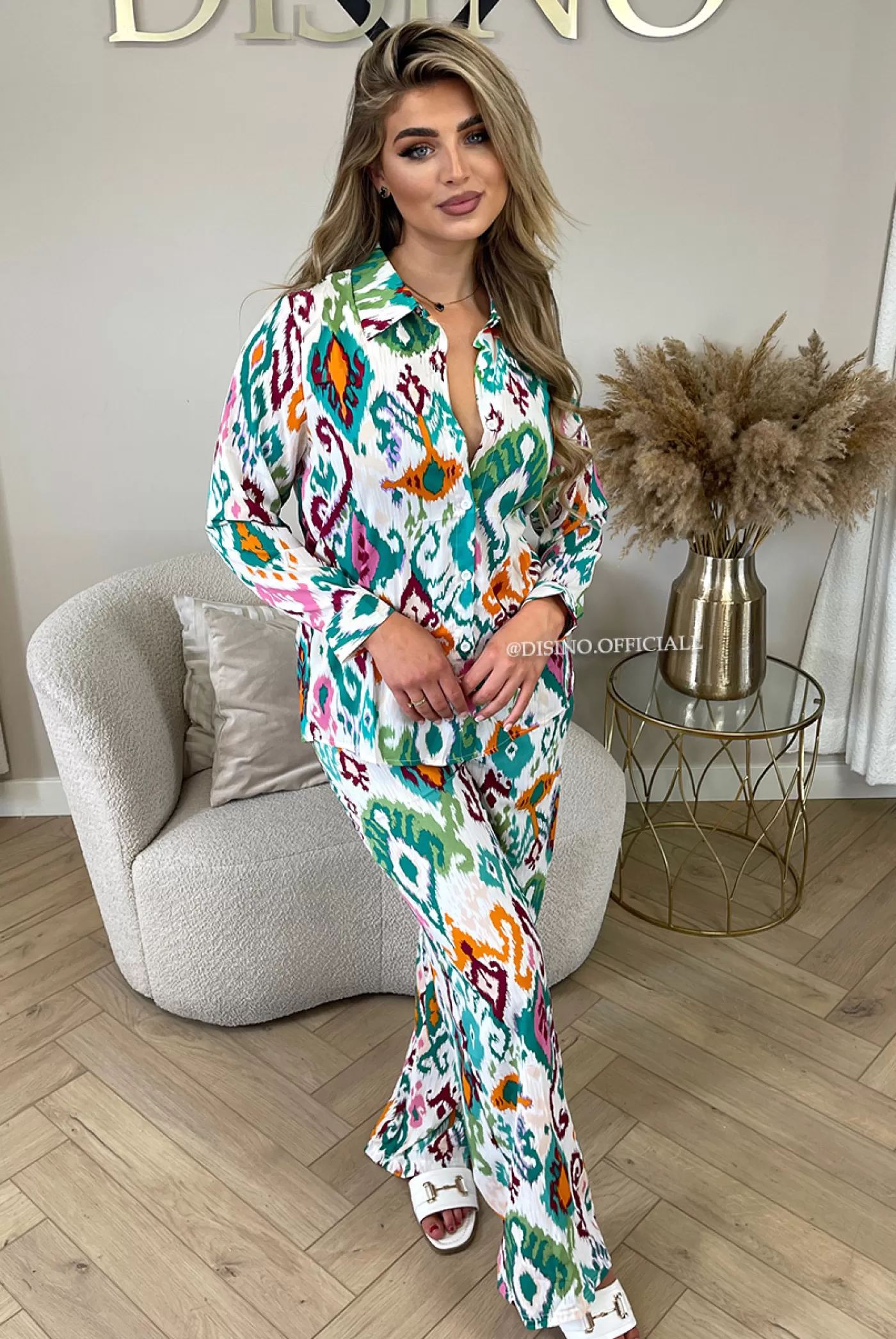 DISINO Blue - 'Amber Set' - Colorfull Blouse + Pants Two Piece Set | Vrouw Two Piece Set & Loungewear