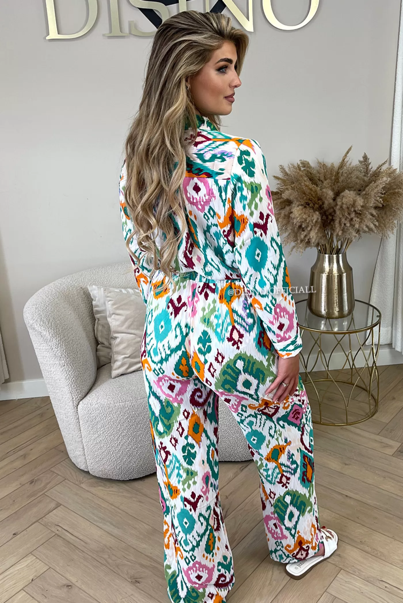DISINO Blue - 'Amber Set' - Colorfull Blouse + Pants Two Piece Set | Vrouw Two Piece Set & Loungewear