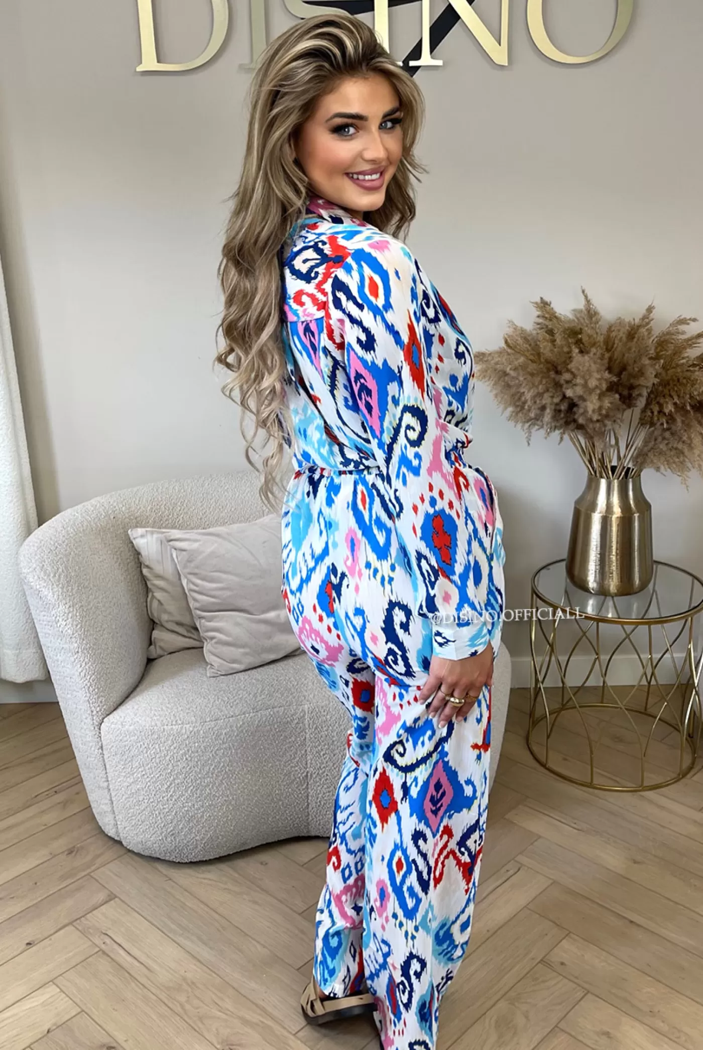 DISINO Blue - 'Amber Set' - Colorfull Blouse + Pants Two Piece Set | Vrouw Two Piece Set & Loungewear