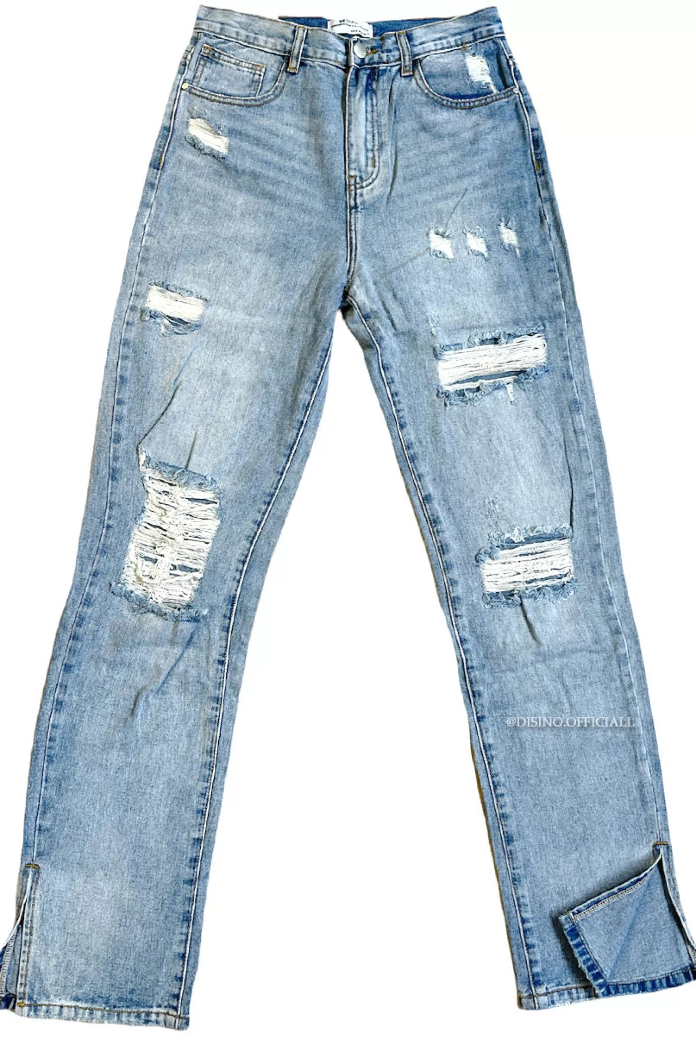 DISINO Blue - 'Cannes' - Extreme Ripped Straight Leg Split Jeans - 1249 | Vrouw Jeans