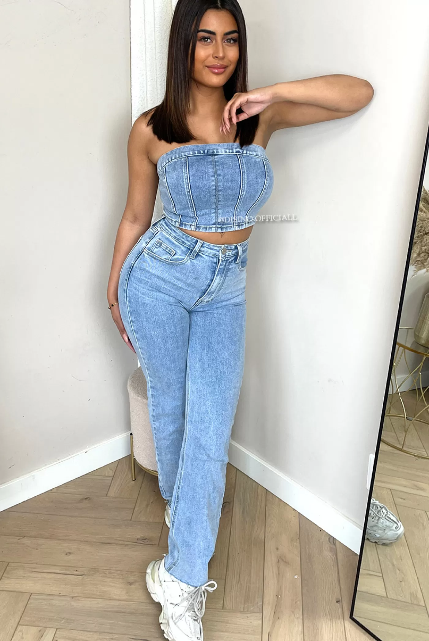 DISINO Blue - 'Heather Corset' - Stretch Denim Corset Top | Vrouw Tops