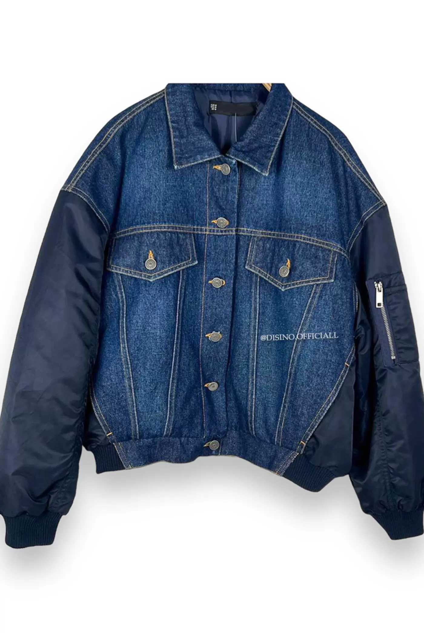 DISINO Blue - 'Ivy Bomber' - Premium Quality Cropped Denim Bomber Jacket | Vrouw Clothing