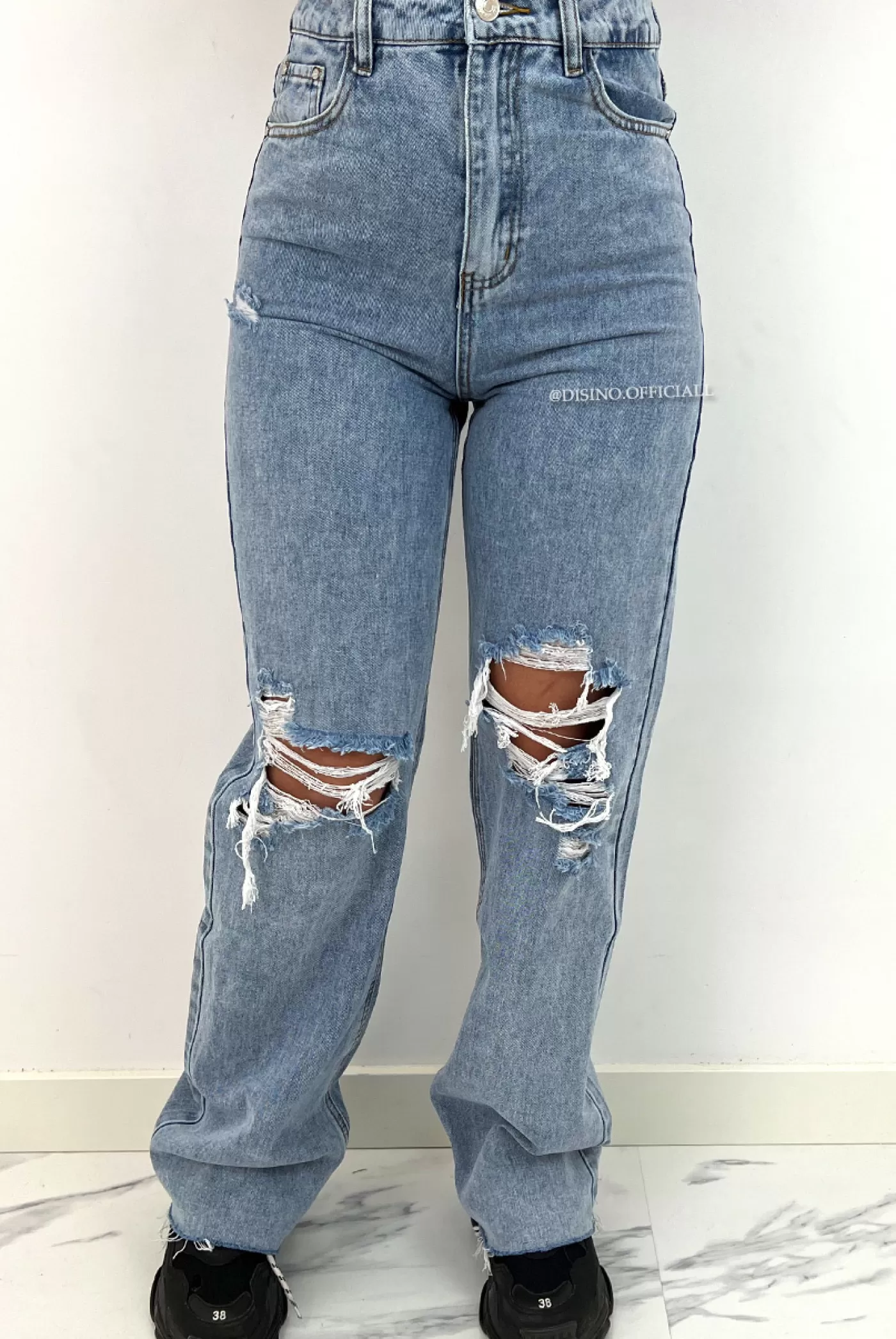 DISINO Blue - 'Jayla' - High Waist Ripped Straight Leg Jeans | Vrouw Jeans