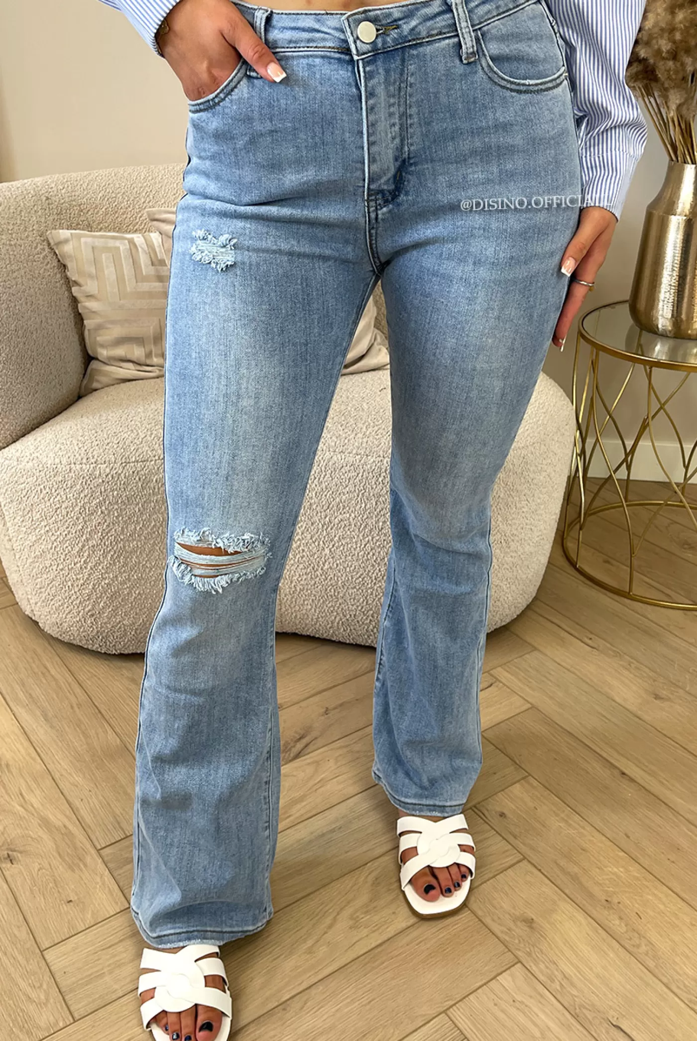 DISINO Blue - 'Jenna' - Super Stretch Ripped Flared Jeans | Vrouw Jeans