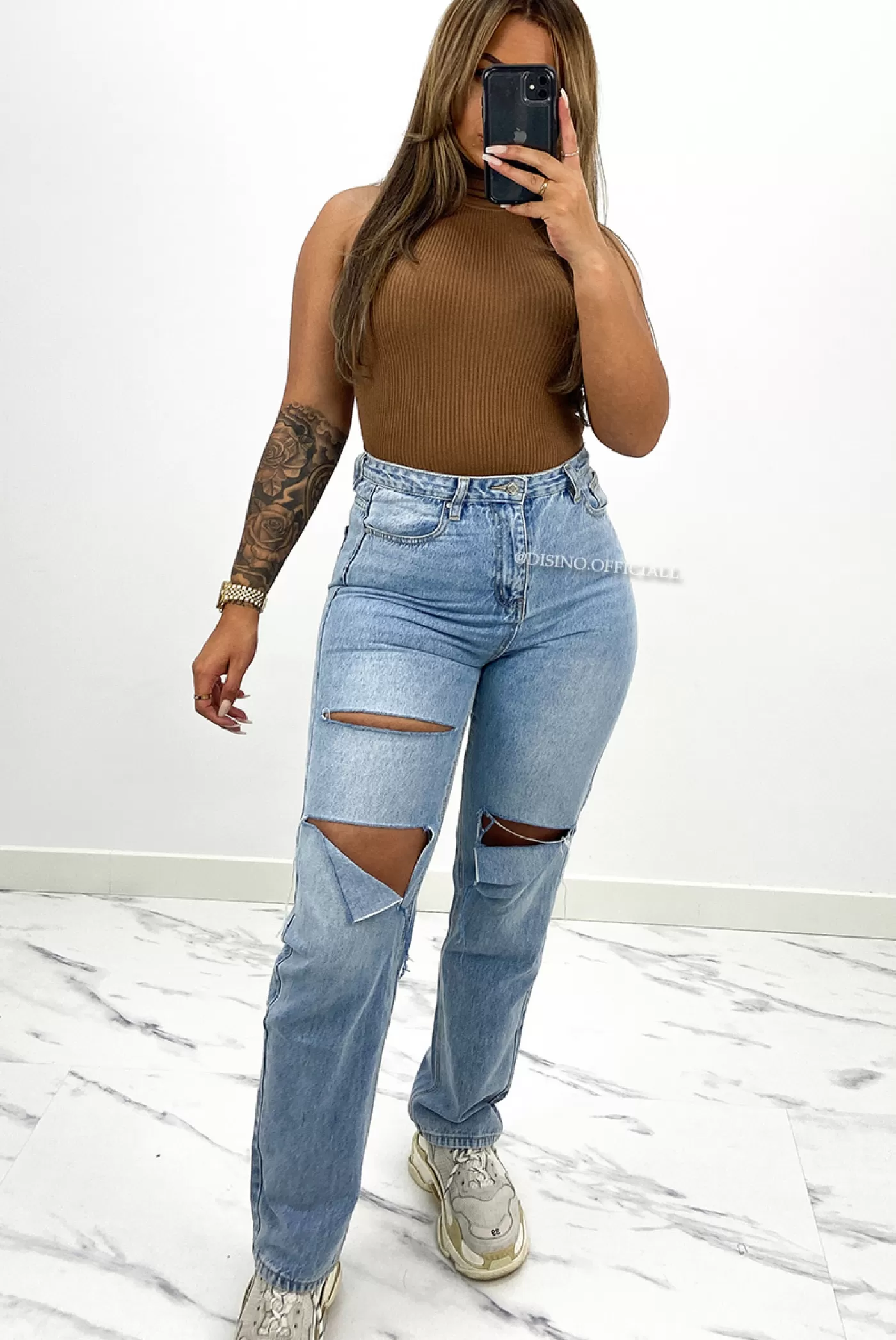 DISINO Blue - 'Julia' - High Waist Ripped Straight Jeans - 308 | Vrouw Jeans