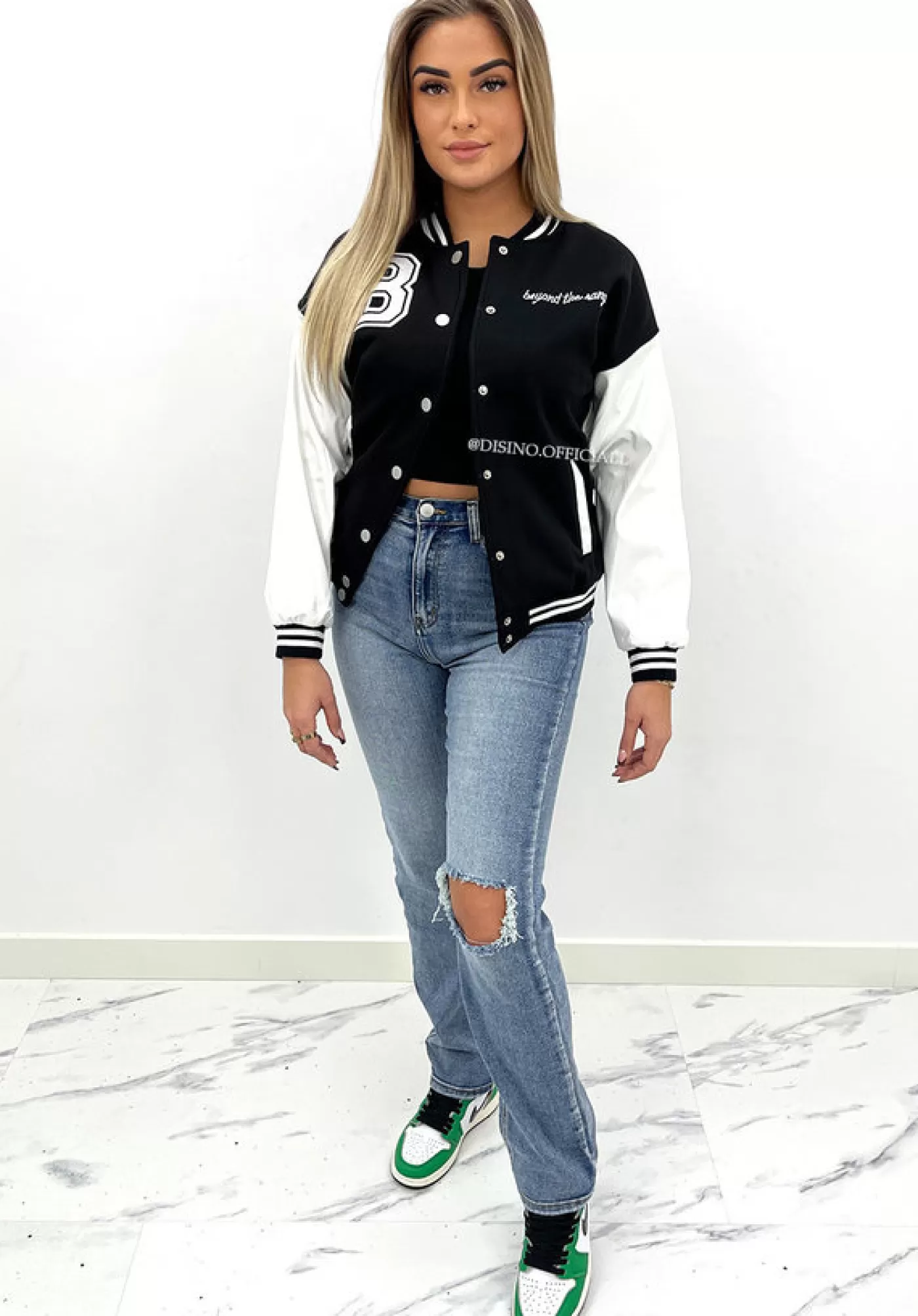 DISINO Blue - 'Marseille' - Stretch High Waist One Knee Ripped Straight Leg Jeans | Vrouw Jeans