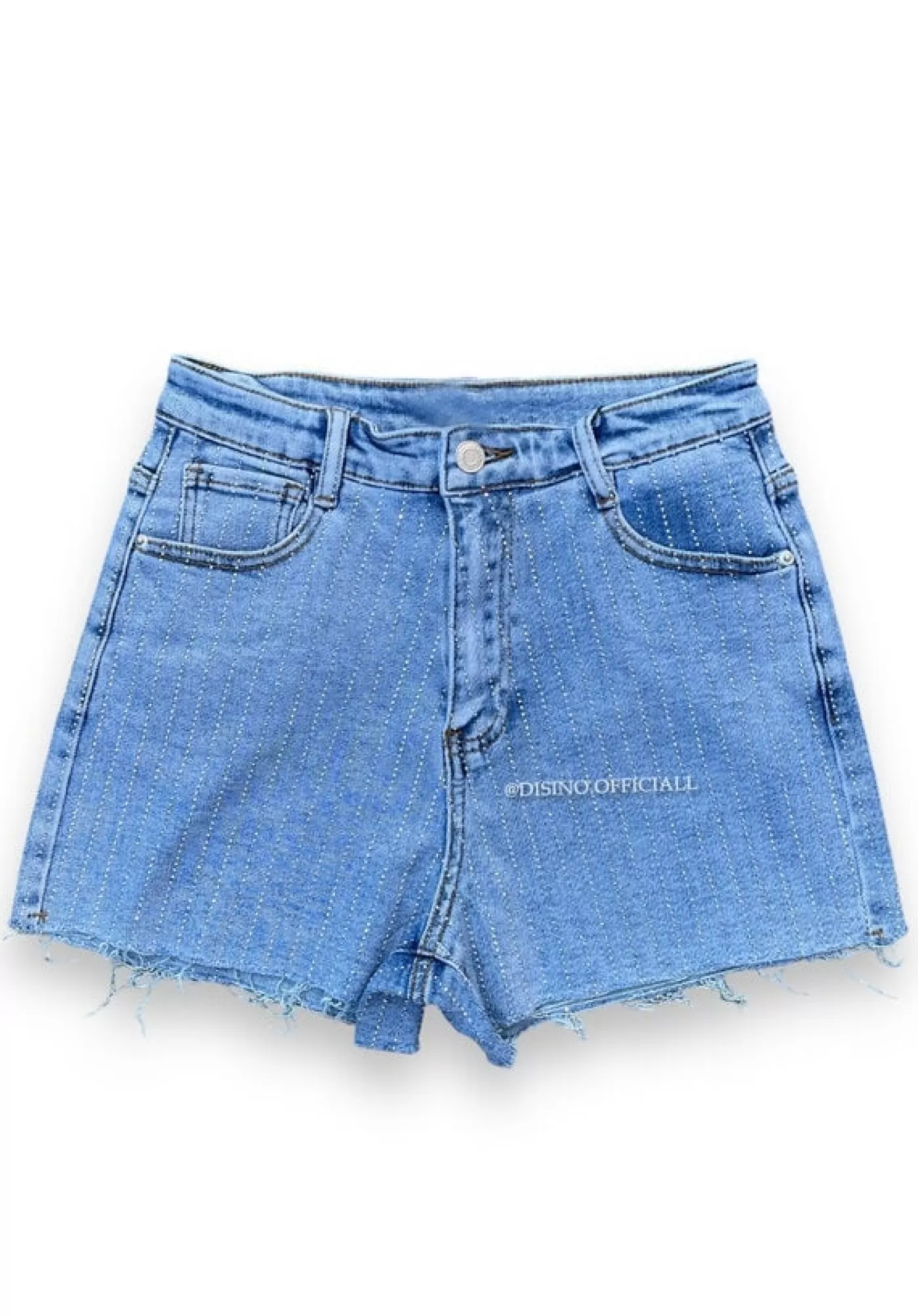 DISINO Blue - 'Mireille Shorts' - Super Stretch All-Over Diamonds Denim Short | Vrouw Skirts & Shorts