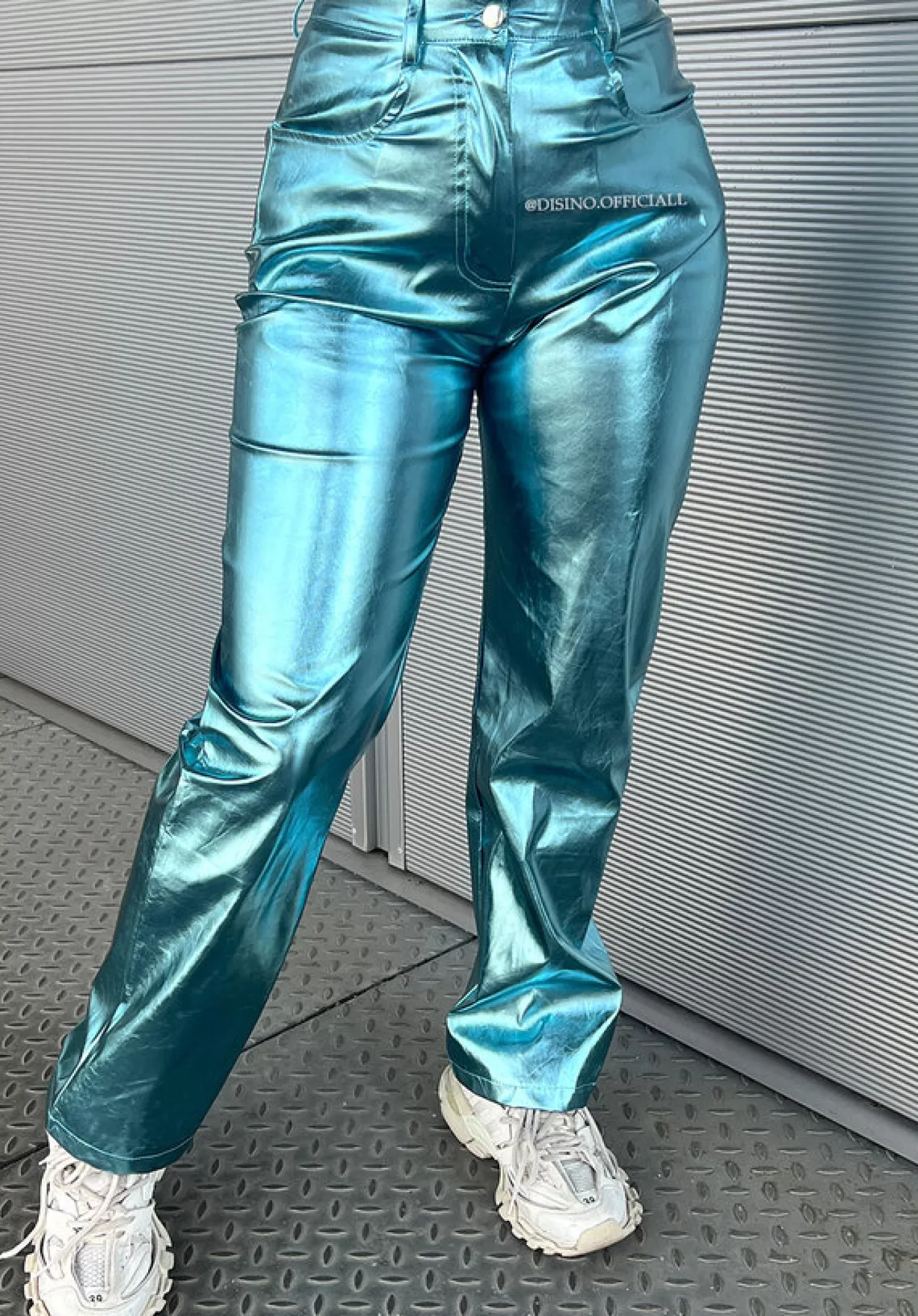 DISINO Blue - 'Selena Pants' - Inspired Metallic Straight Leg Pants | Vrouw Trousers & Pants