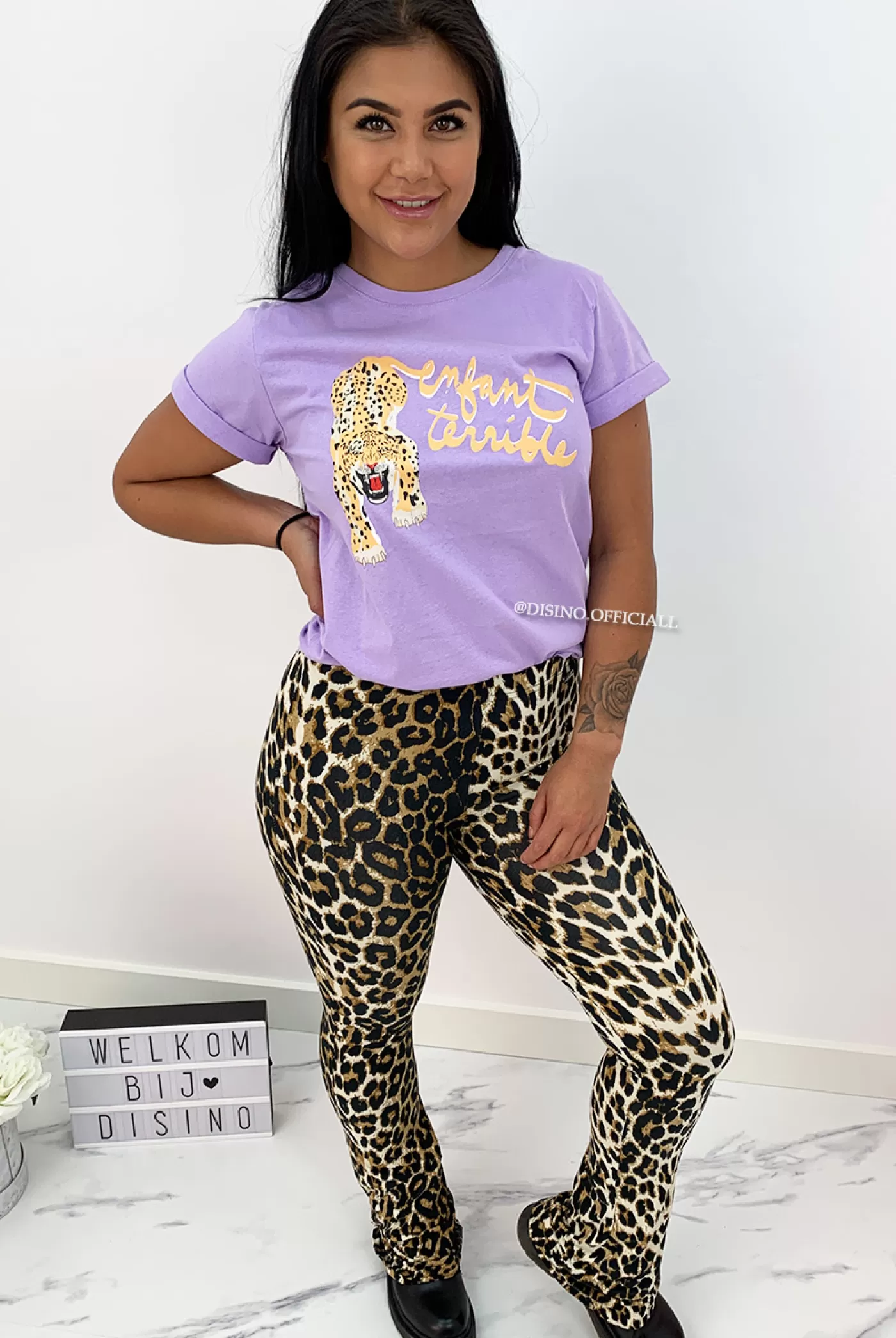 DISINO Brown - 'Elin Leo Star' - Ambika Super Soft Comfy Flare Pants | Vrouw Trousers & Pants
