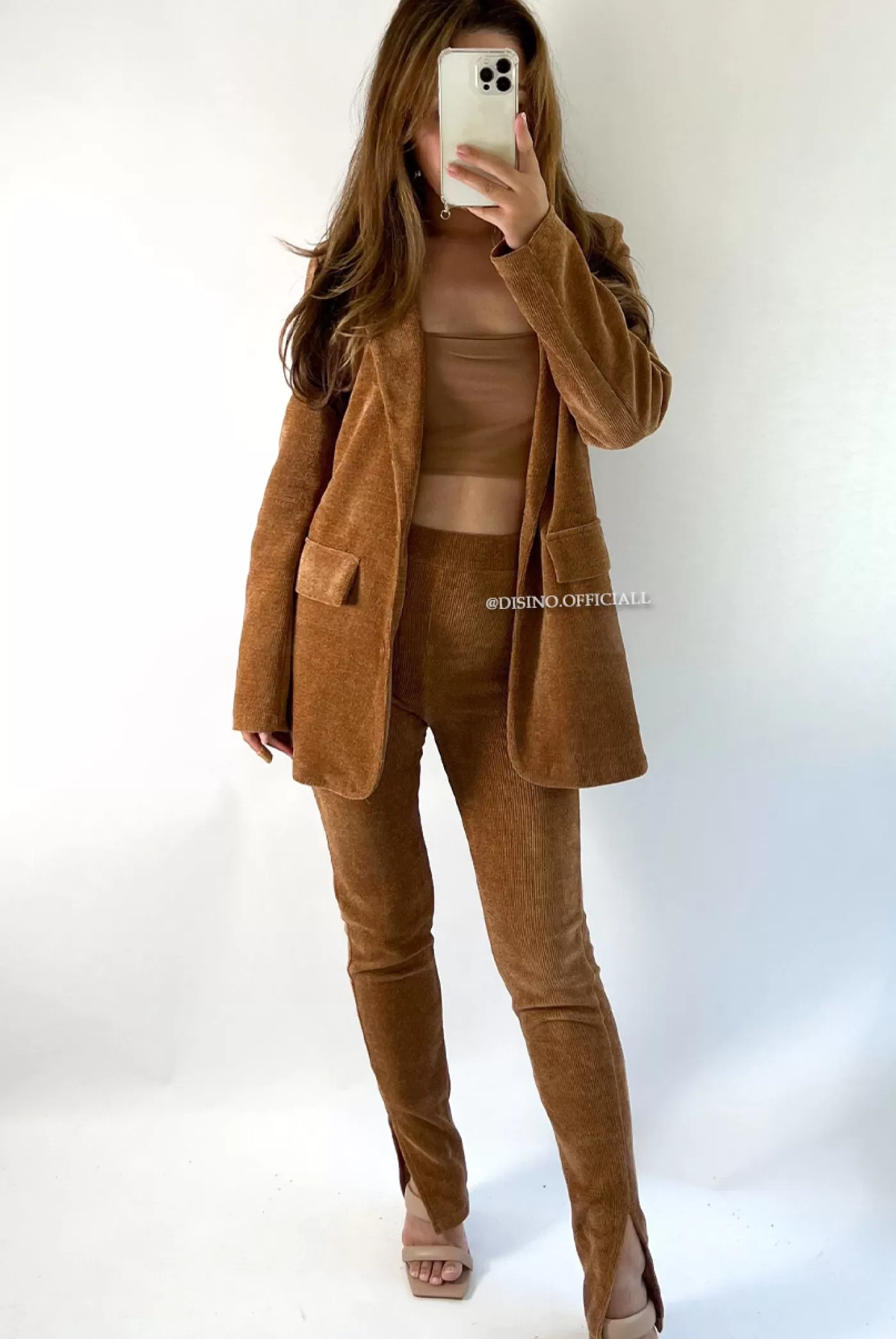 DISINO Brown - 'Lois Blazer' - Chenille Stretch Boyfriend Blazer | Vrouw Clothing