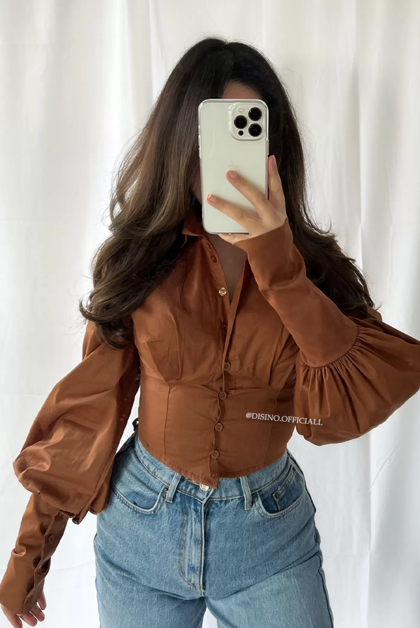 DISINO Camel - 'Lucie Blouse' - Corset Puff Shoulder Blouse | Vrouw Blouses
