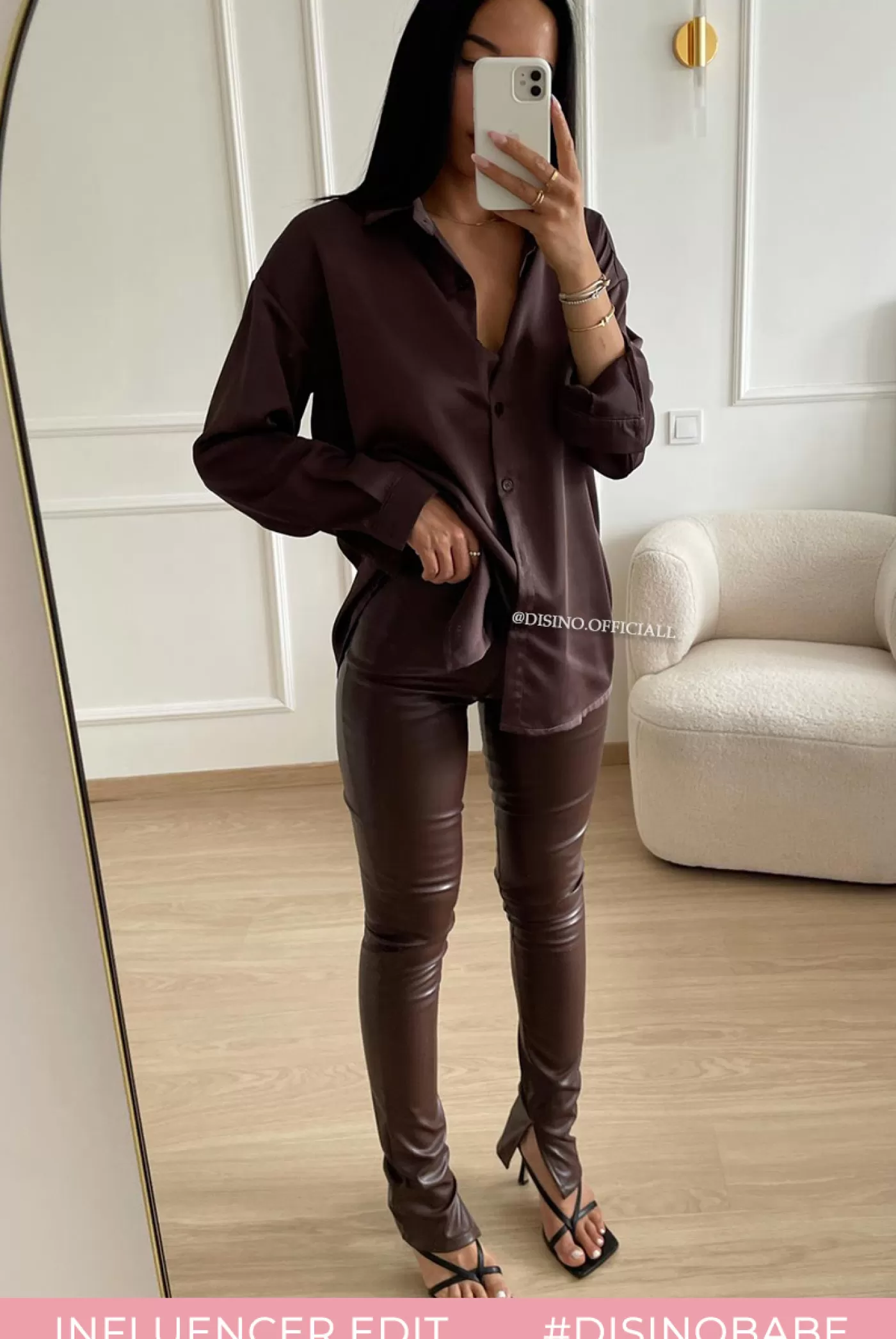 DISINO Choco - 'Leather Noelle' - High Waist Vegan Leather Side Split Pants | Vrouw Trousers & Pants