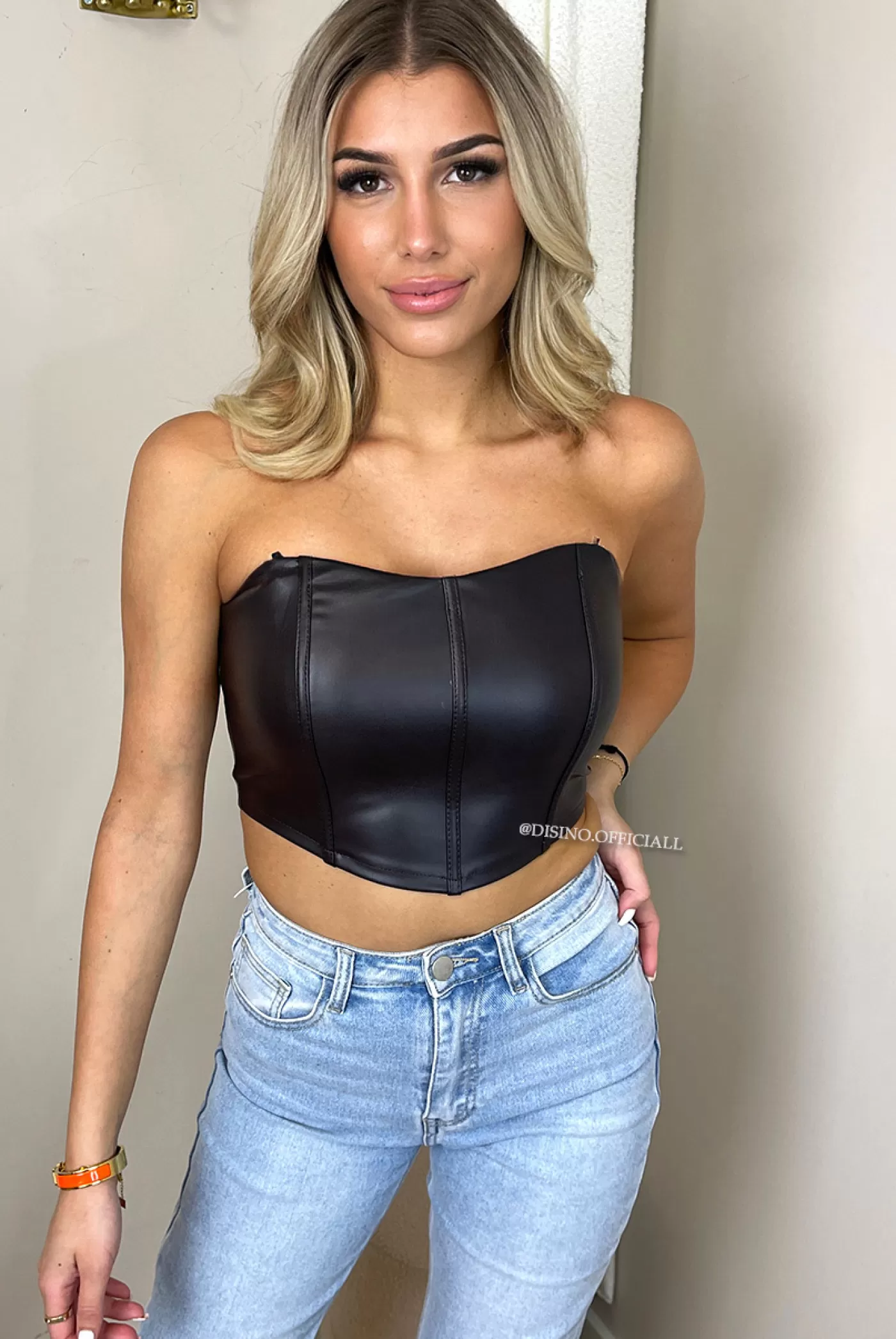 DISINO Choco - 'Rylee Top' - Vegan Leather Corset Top | Vrouw Tops