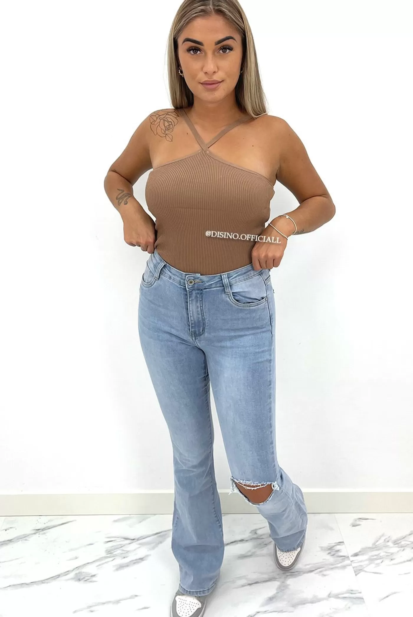 DISINO Choco - 'Sophie' - Ribbed Cross Top | Vrouw Tops