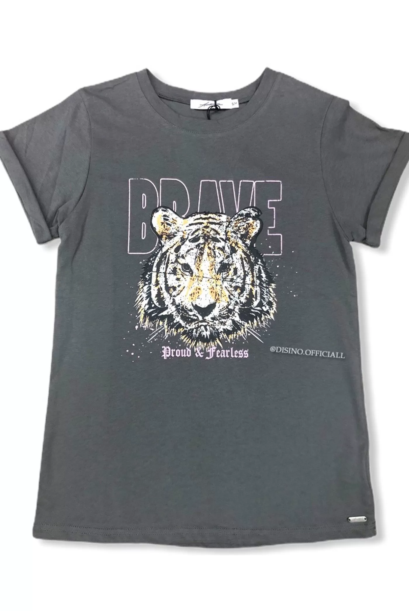 DISINO Dark Grey - 'Brave' - Ambika Lion Head Tee | Vrouw It-Shirts