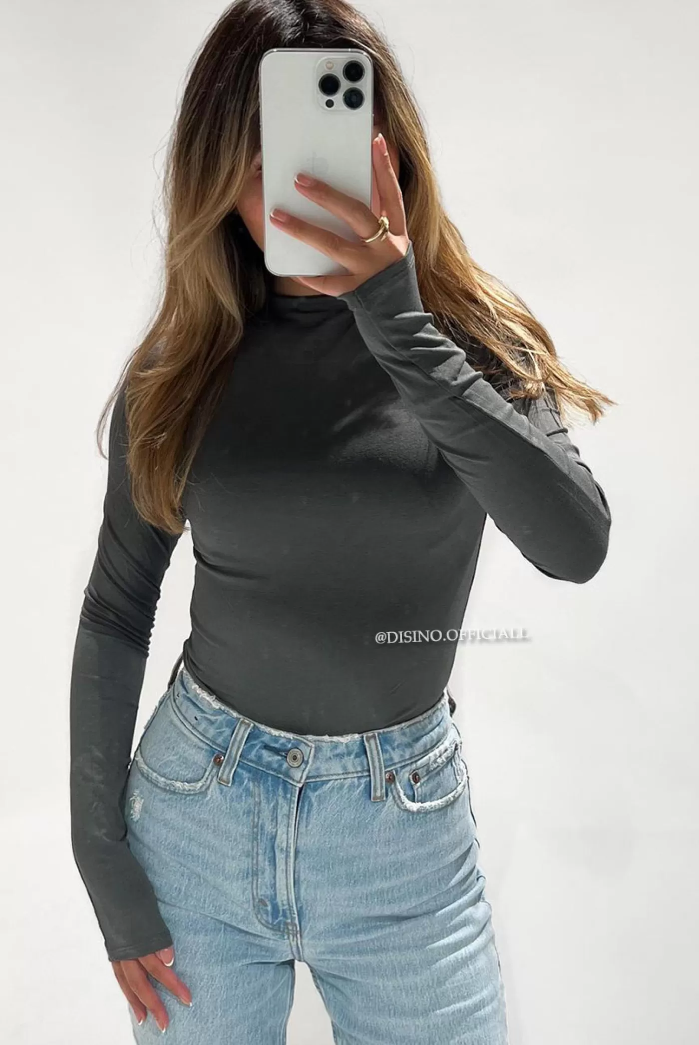 DISINO Dark Grey - 'Mia Bodysuit' - Perfect Fit High Neck Bodysuit | Vrouw Tops