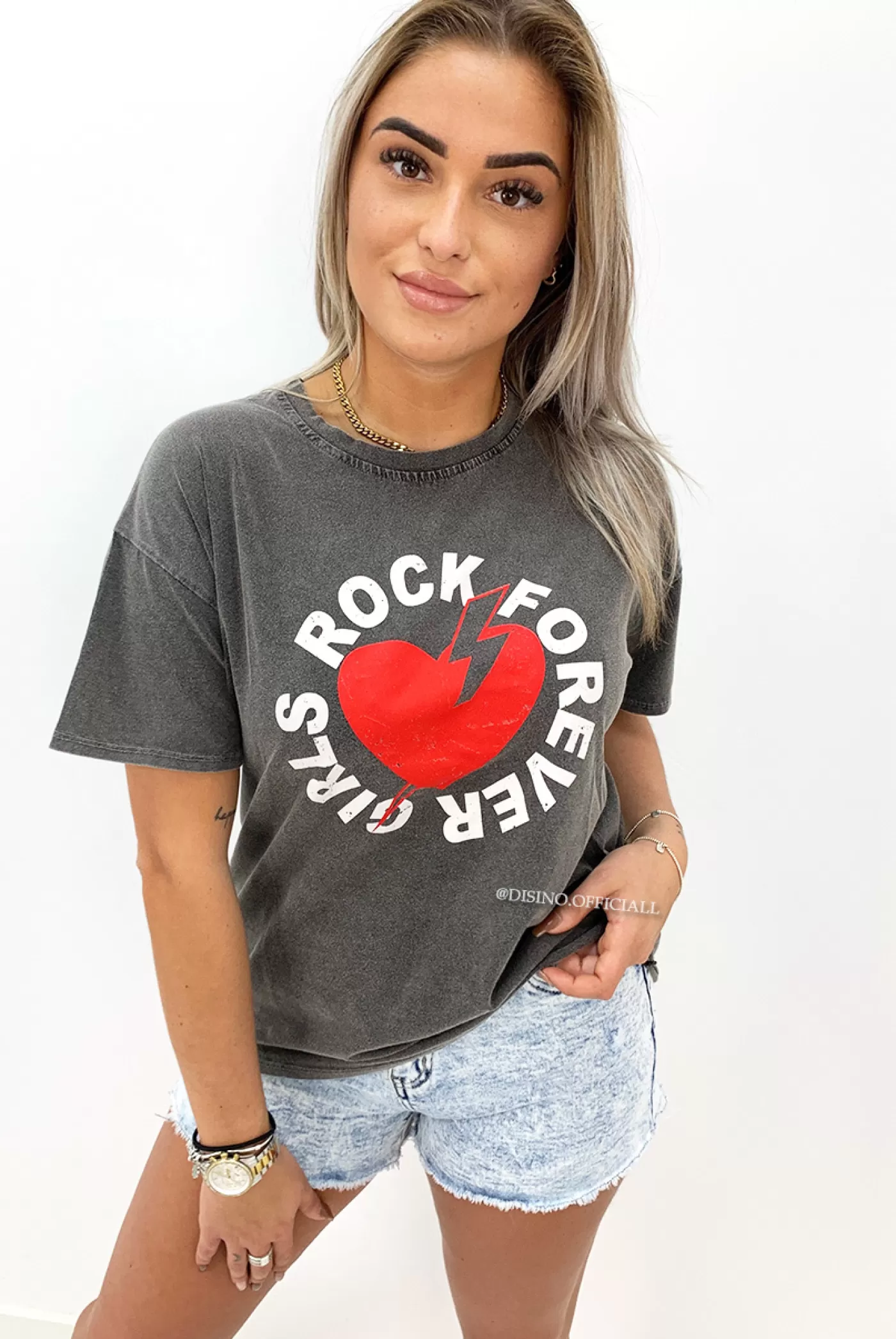 DISINO Dark Grey - 'Rock Fever' - Premium Quality Oversized Tee | Vrouw It-Shirts