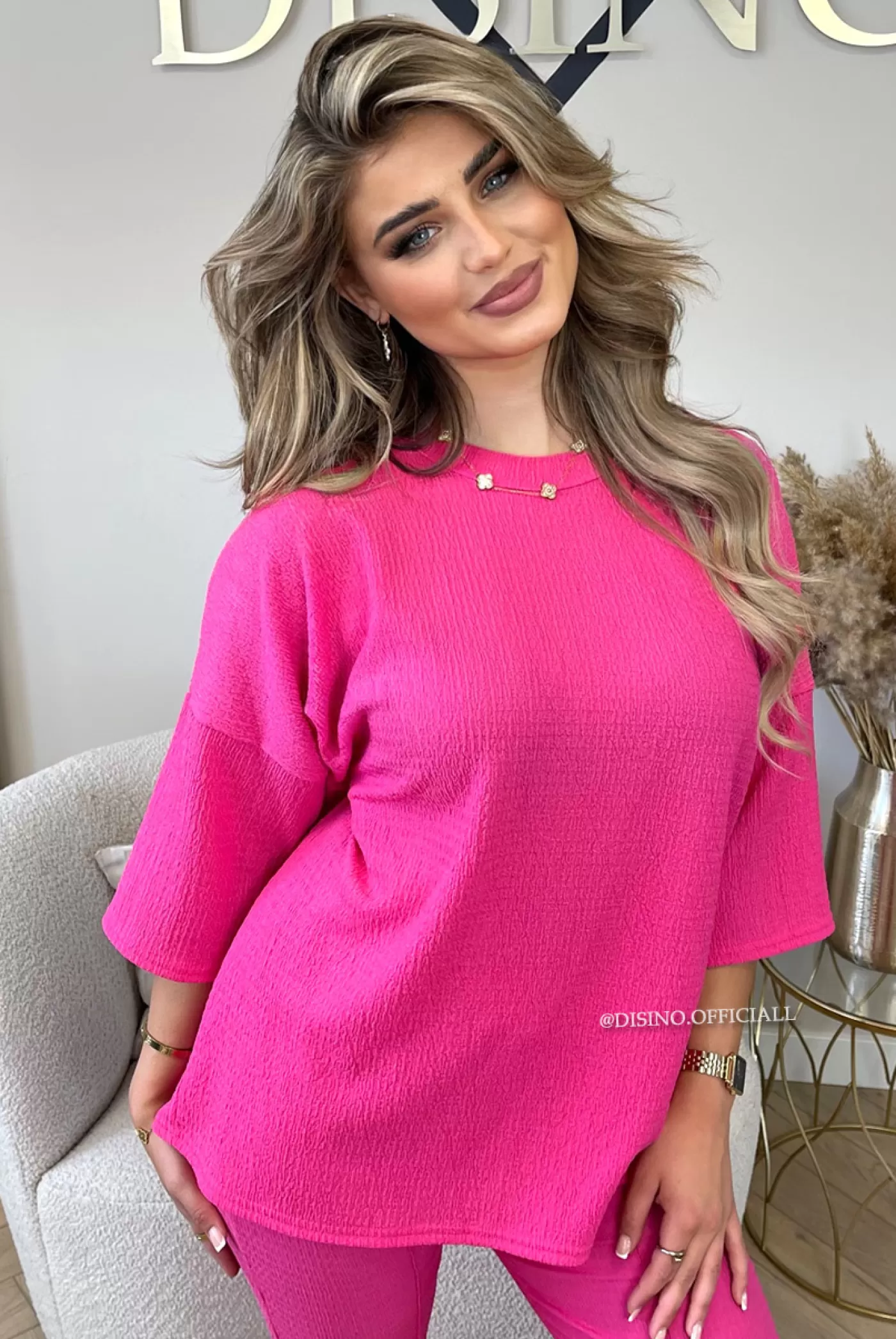 DISINO Fuchsia - 'Miley Set' - Comfy Stretch Oversized Tee + Pants Set | Vrouw Two Piece Set & Loungewear