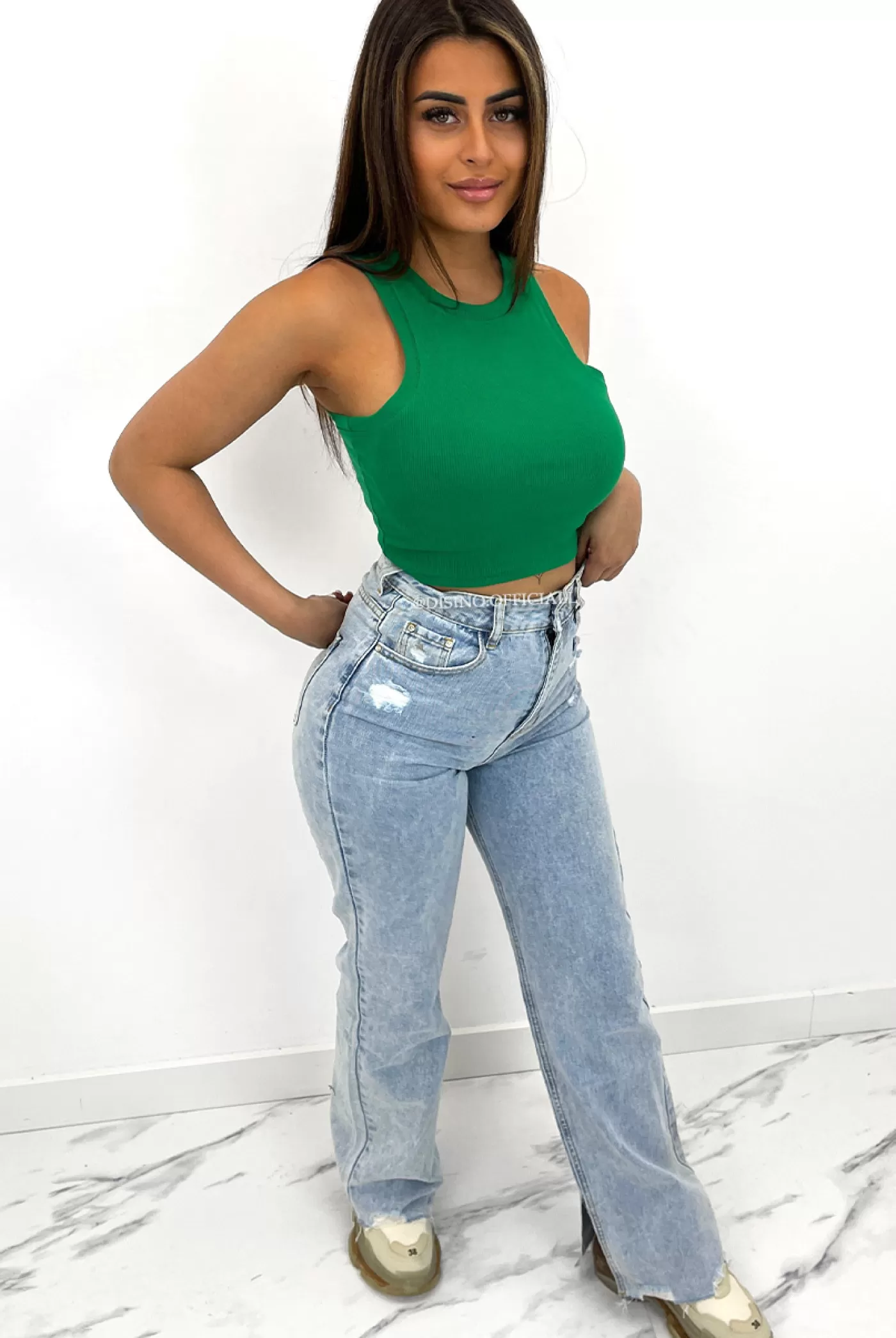 DISINO Green - 'Juni V2' - Racer Ribbed Crop Top | Vrouw Tops