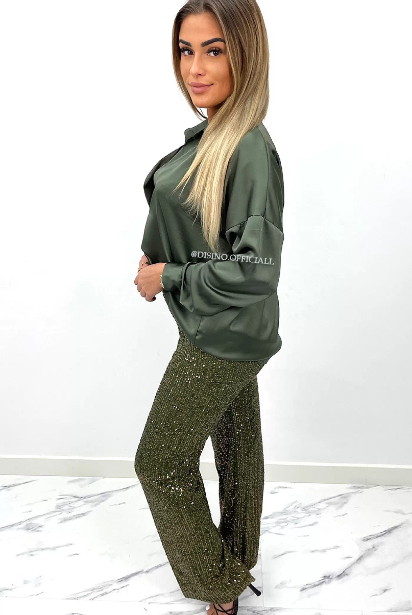 DISINO Green - 'Legs That Sparkle' - Sequinn Stretch Pants | Vrouw Trousers & Pants