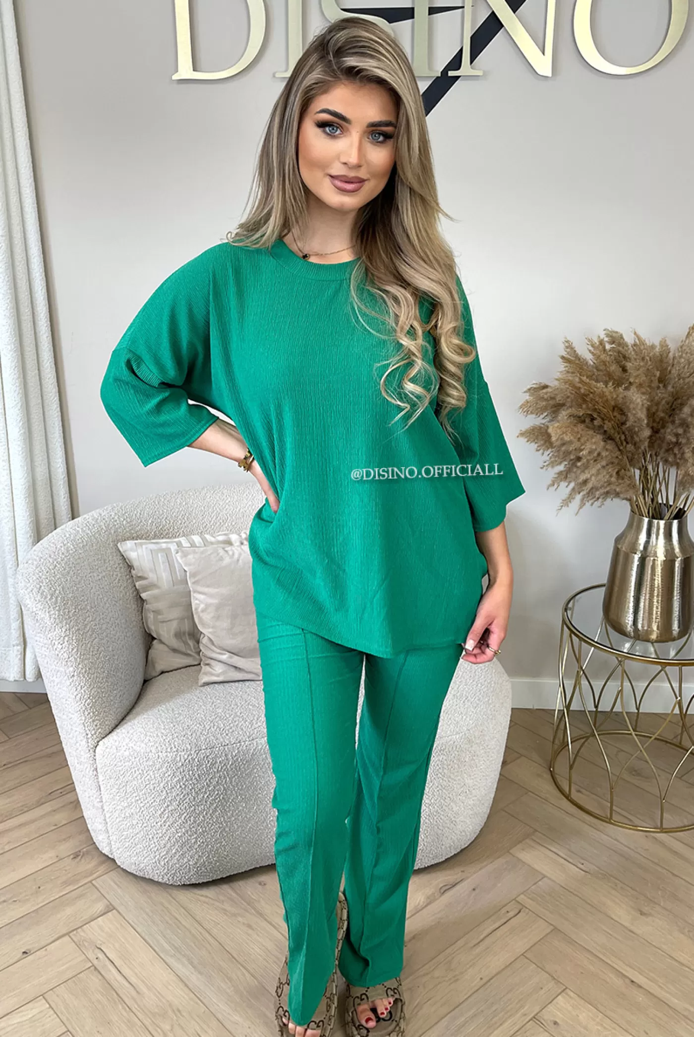 DISINO Green - 'Miley Set' - Comfy Stretch Oversized Tee + Pants Set | Vrouw Two Piece Set & Loungewear