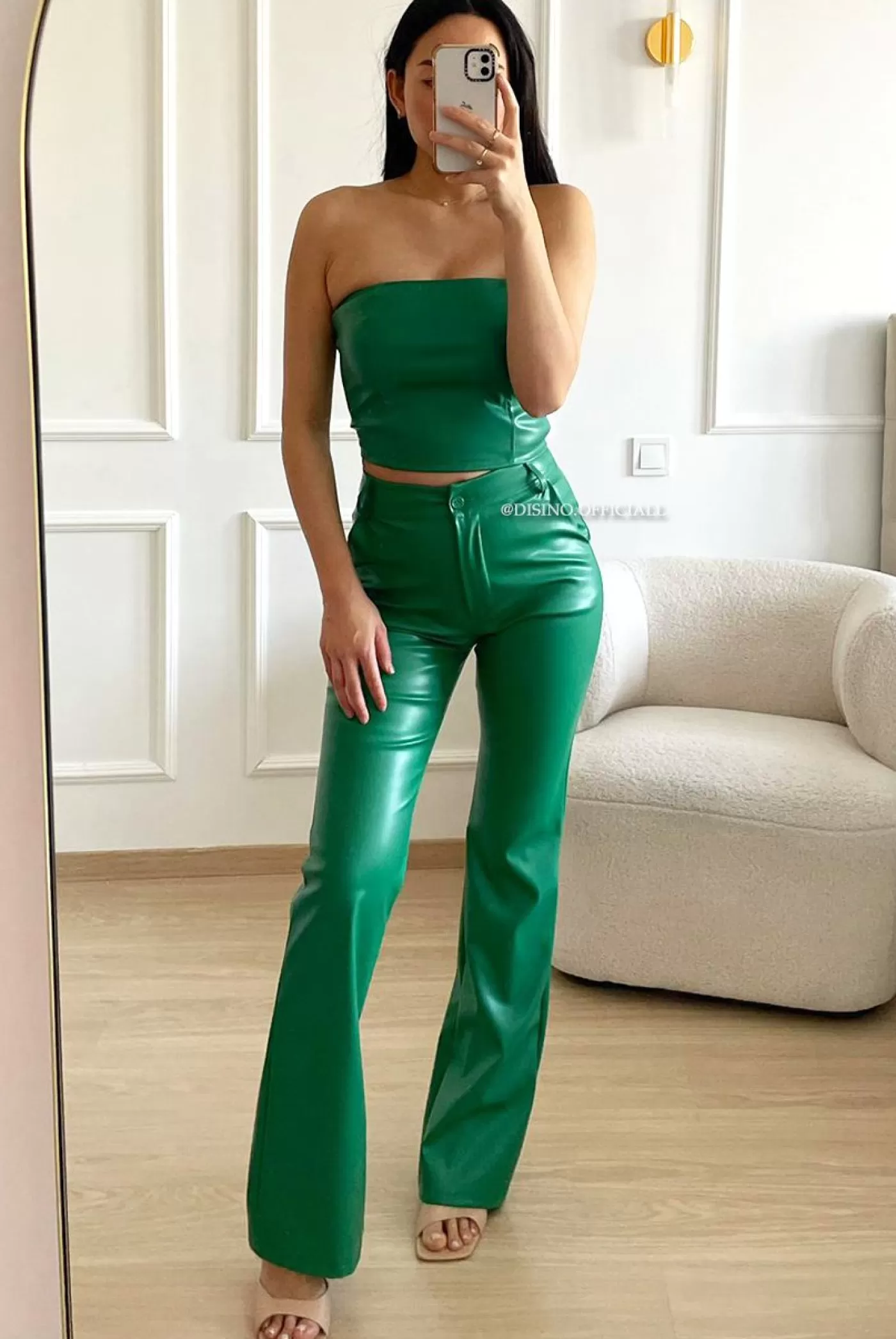 DISINO Green - 'Skye' - High Waist Vegan Leather Straight Leg Pants | Vrouw Trousers & Pants