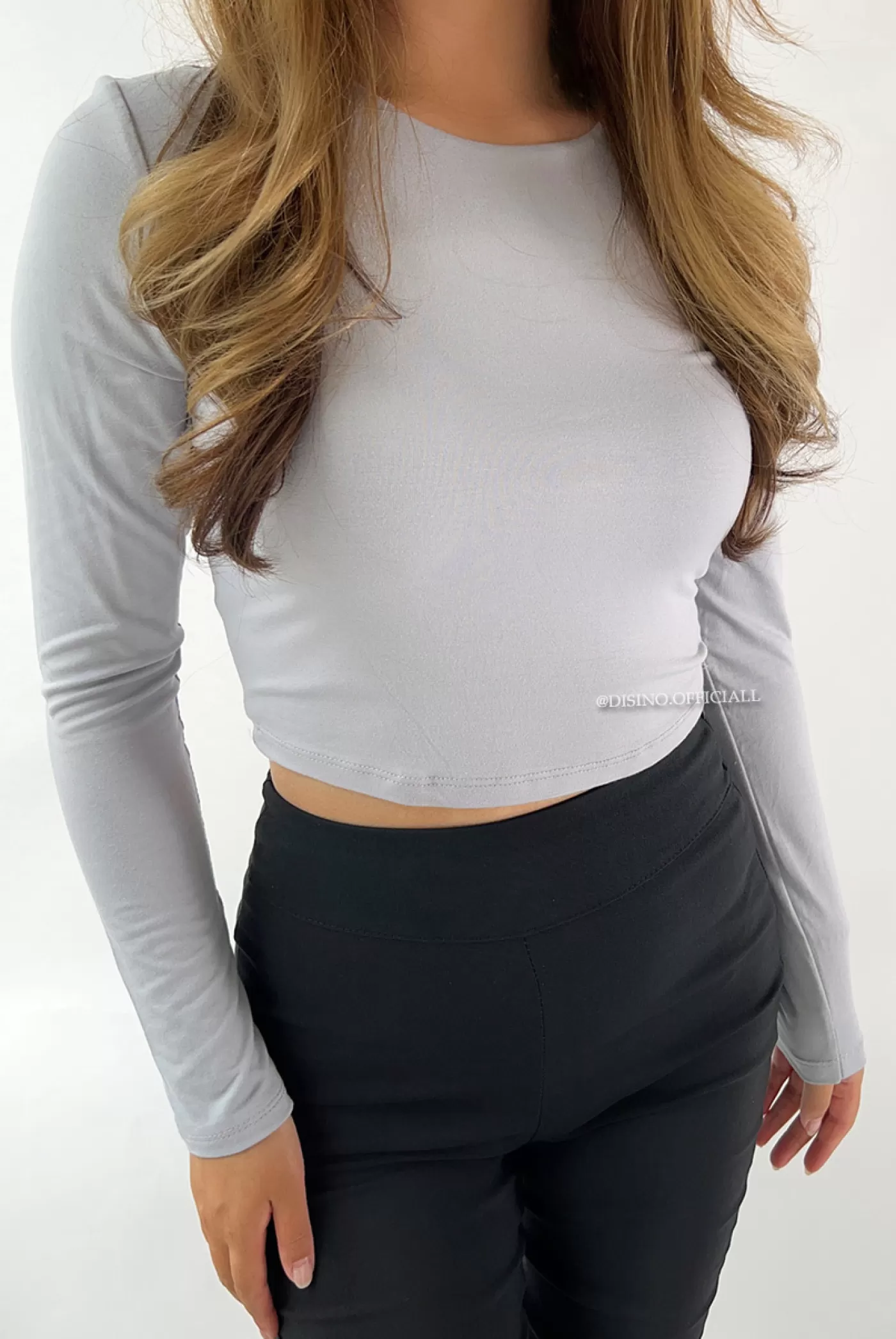 DISINO Grey - 'Becky' - Long Sleeve Crop Top | Vrouw Tops