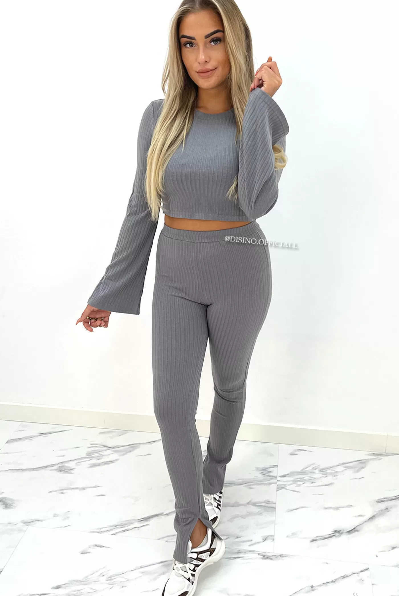 DISINO Grey - 'Nuna' - Ribbed Split Legging Pants | Vrouw Trousers & Pants