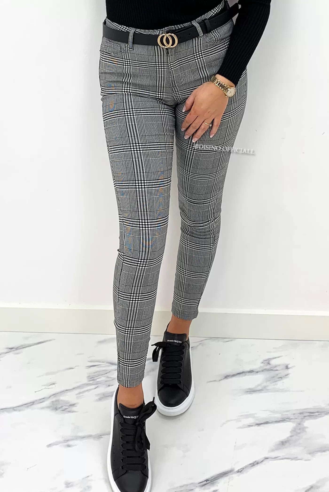 DISINO Grey - 'Sierra 2.0' - Checkered Super Stretch Tregging Pants | Vrouw Trousers & Pants