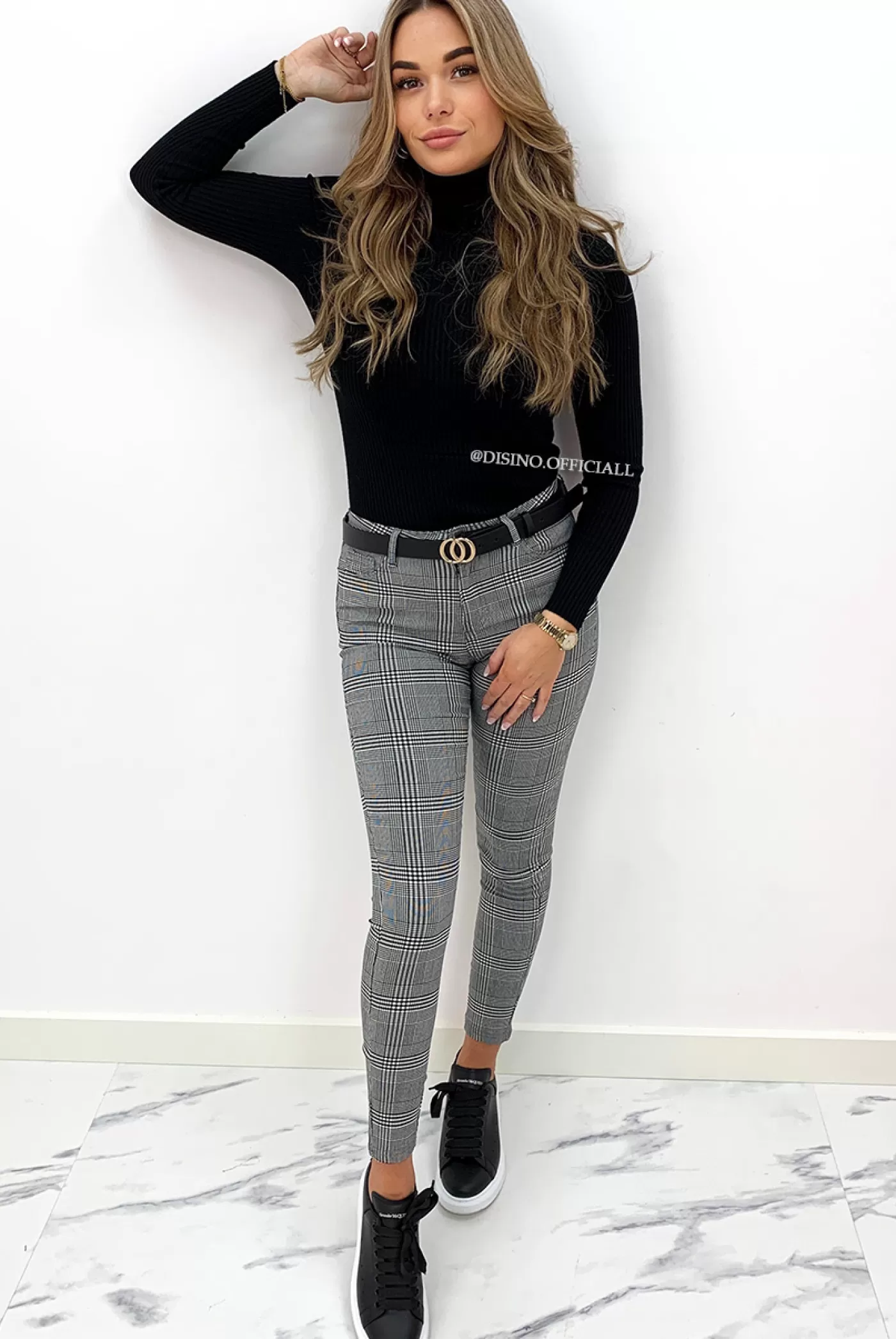 DISINO Grey - 'Sierra 2.0' - Checkered Super Stretch Tregging Pants | Vrouw Trousers & Pants