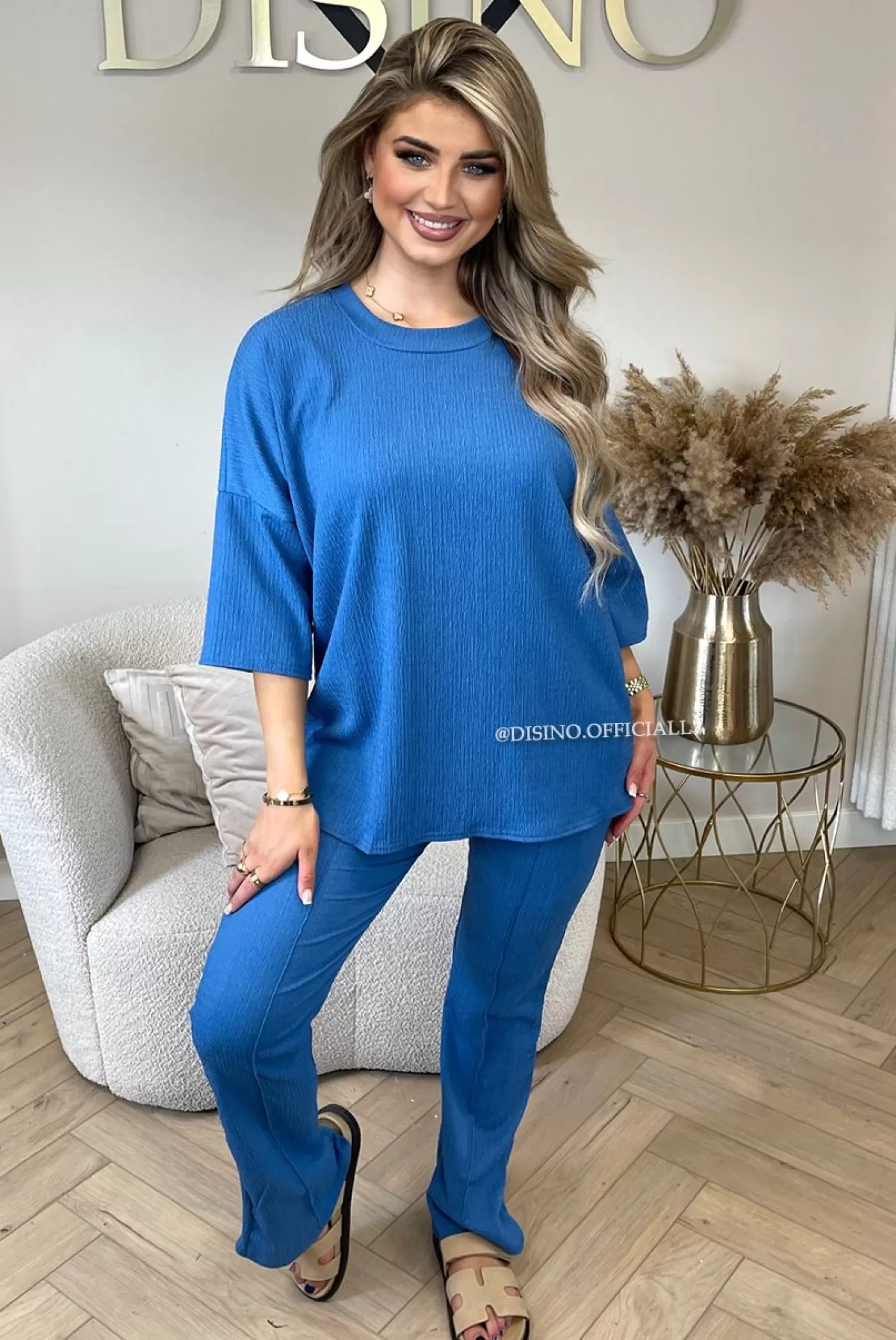 DISINO Jeans Blue - 'Miley Set' - Comfy Stretch Oversized Tee + Pants Set | Vrouw Two Piece Set & Loungewear