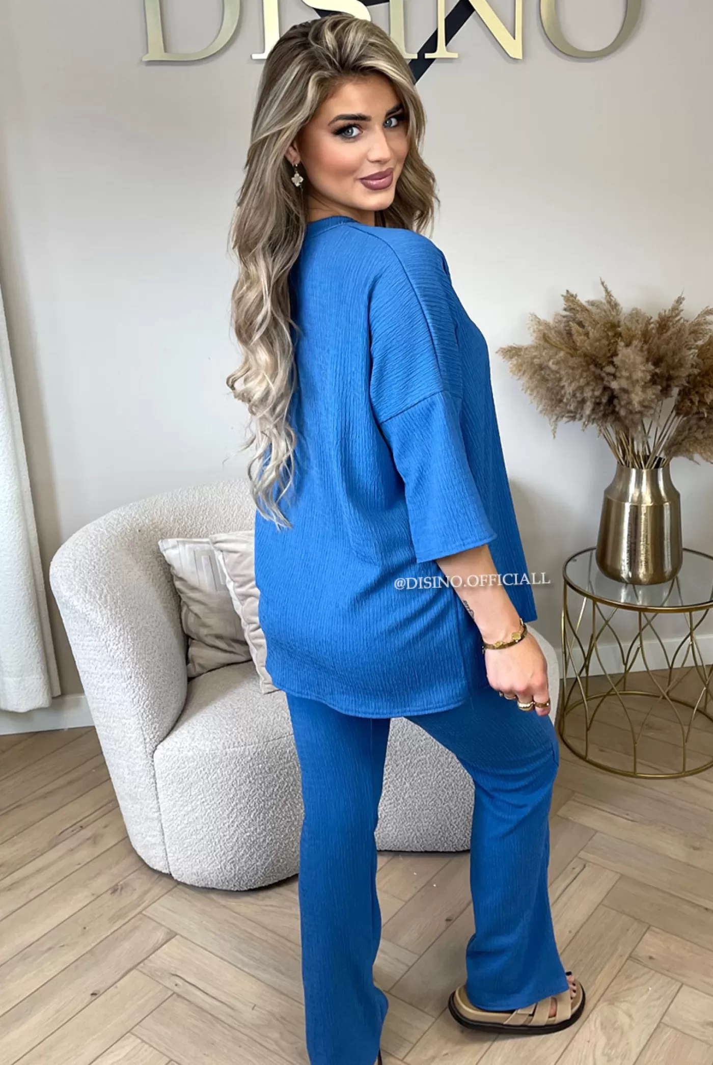 DISINO Jeans Blue - 'Miley Set' - Comfy Stretch Oversized Tee + Pants Set | Vrouw Two Piece Set & Loungewear
