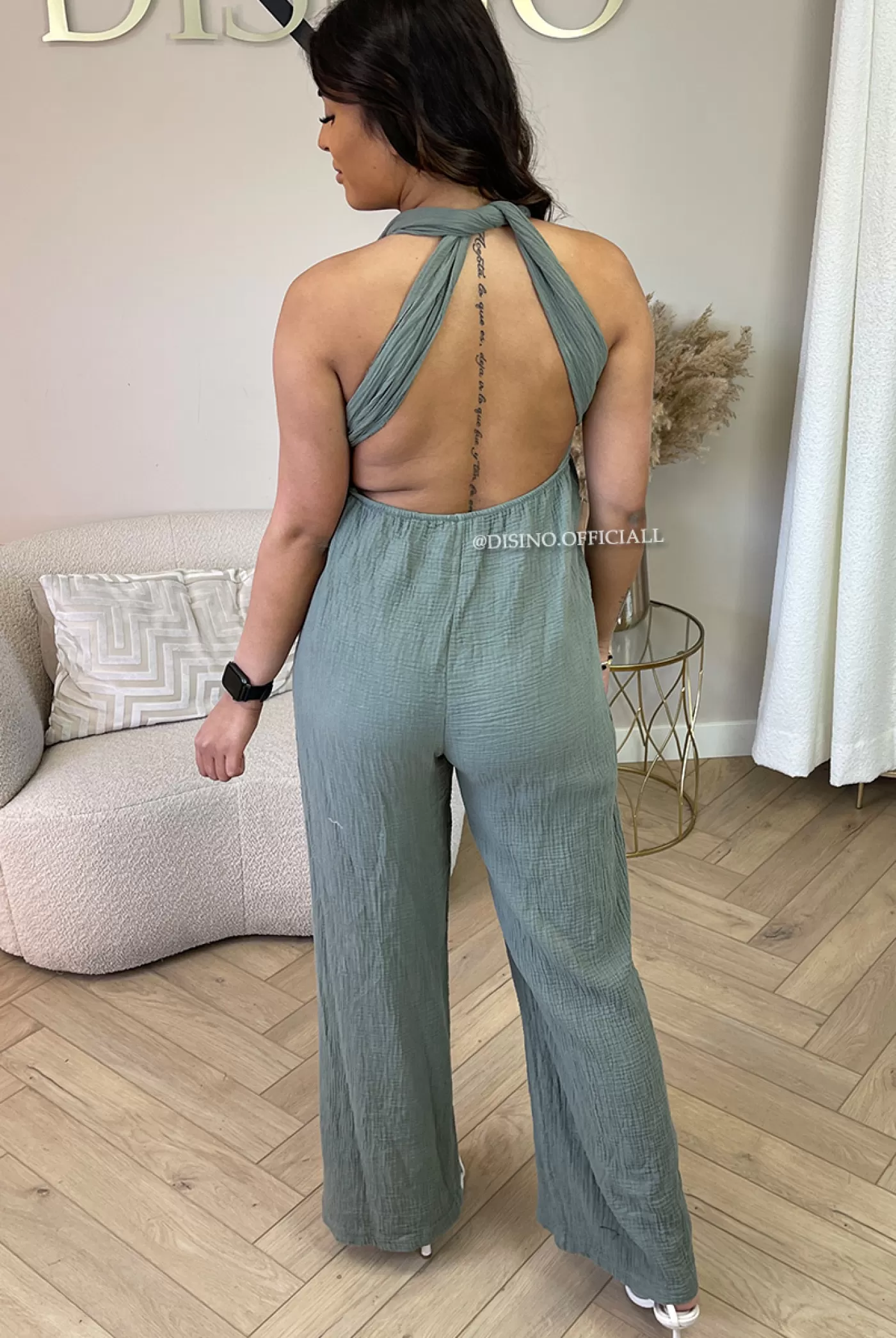 DISINO Khaki Green - 'Daisy Jumpsuit' - Multi Way Mousseline Cotton Jumpsuit | Vrouw Jumpsuits & Playsuits