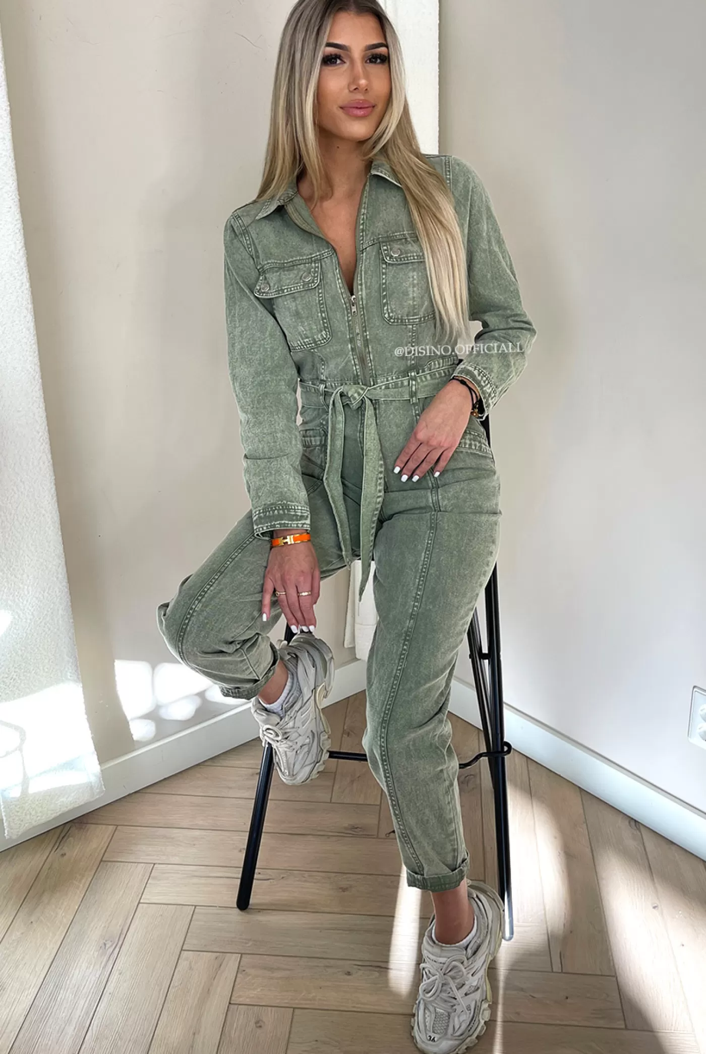 DISINO Khaki Green - 'Jayla' - Premium Quality Denim Jumpsuit | Vrouw Jumpsuits & Playsuits