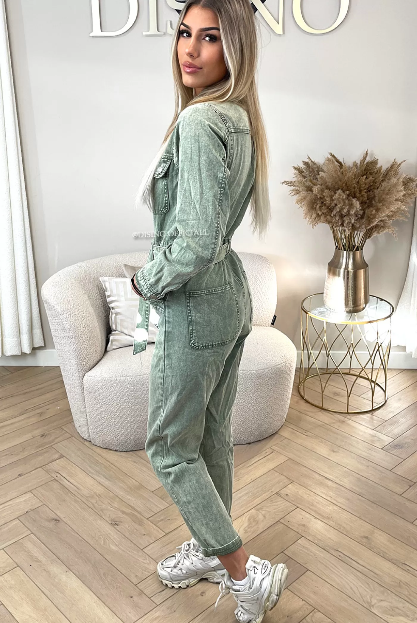 DISINO Khaki Green - 'Jayla' - Premium Quality Denim Jumpsuit | Vrouw Jumpsuits & Playsuits