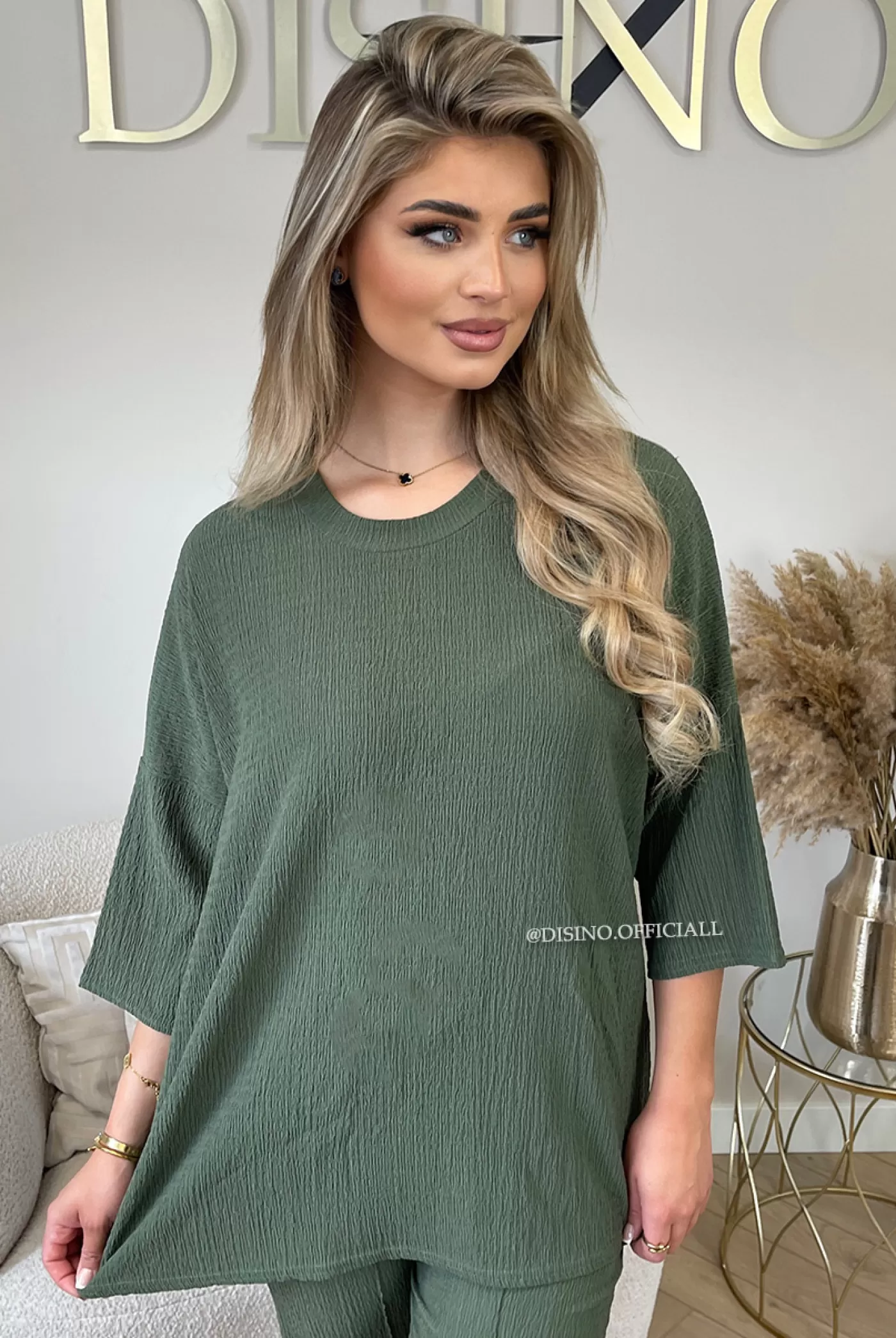 DISINO Khaki Green - 'Miley Set' - Comfy Stretch Oversized Tee + Pants Set | Vrouw Two Piece Set & Loungewear