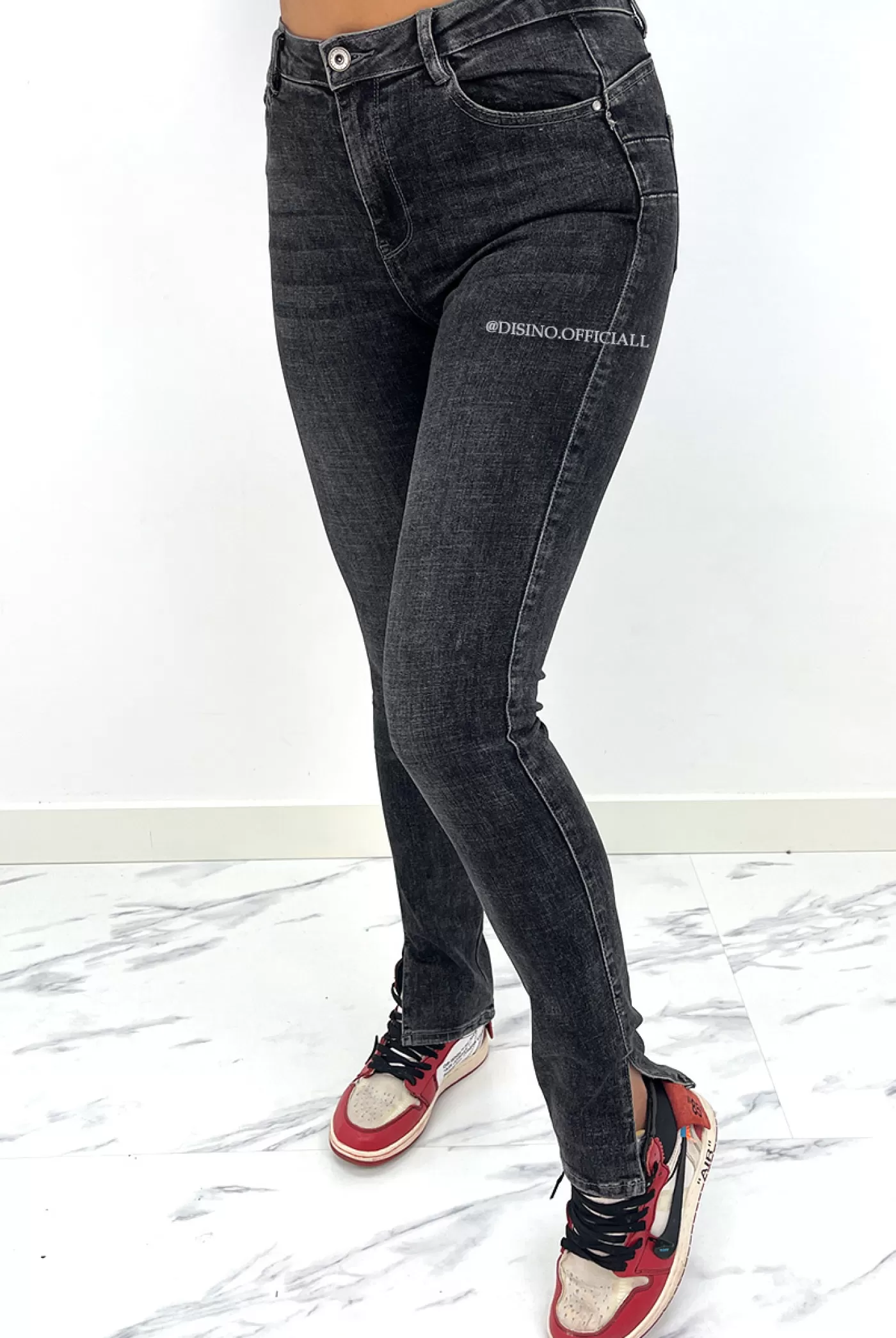 DISINO Laulia - Black Denim - High Waist Super Stretch Skinny Jeans Side Split - 082 | Vrouw Jeans