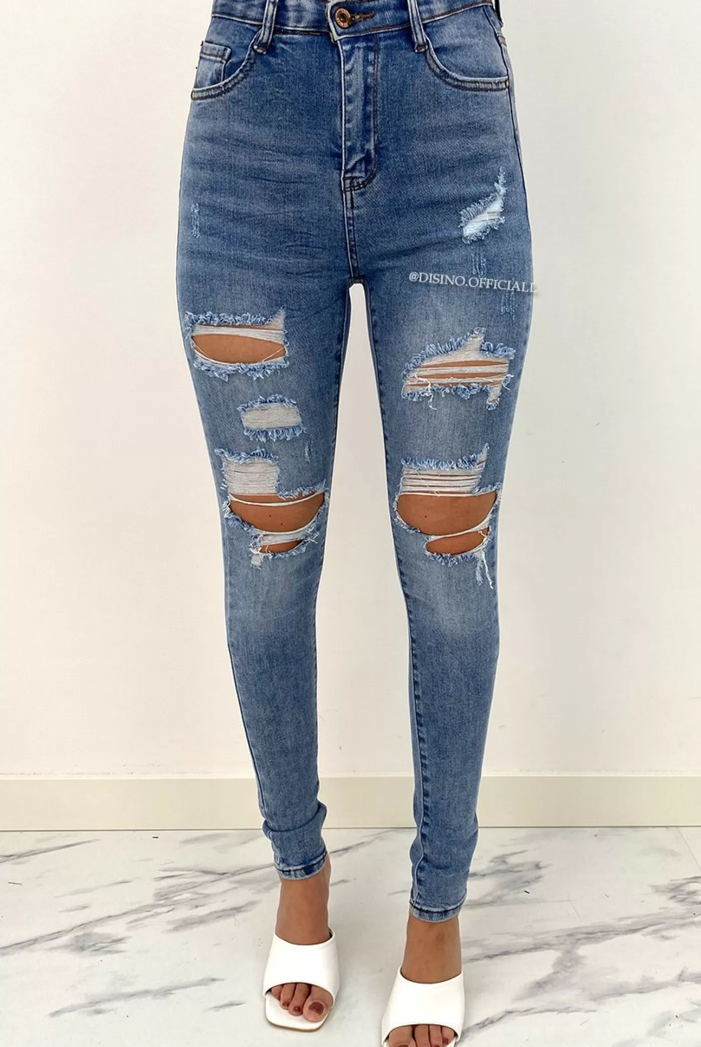 DISINO Laulia - Light Blue - High Waist Ripped Skinny Jeans - 370 | Vrouw Jeans