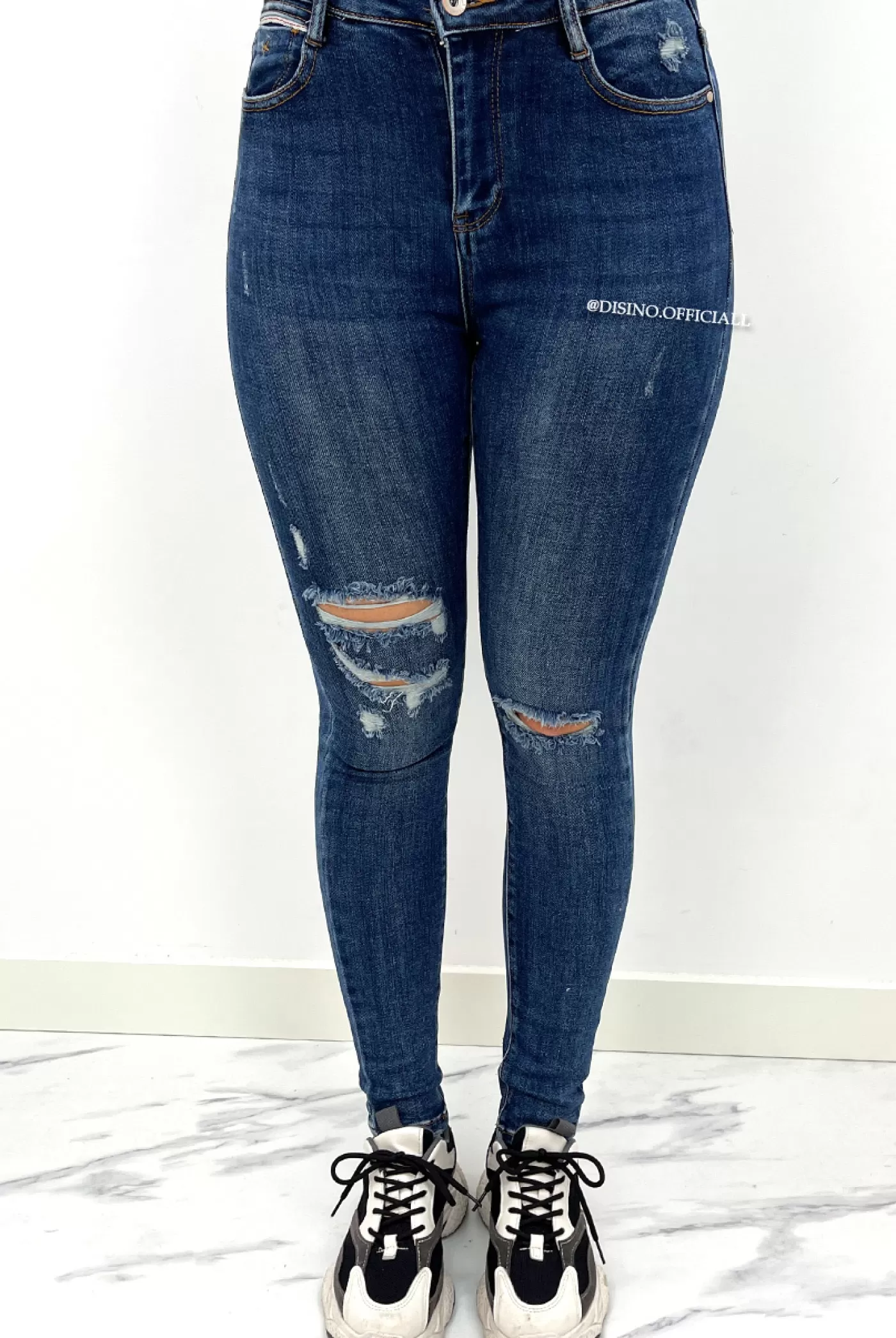 DISINO Laulia - Medium Blue - Super High Waist Ripped Skinny Jeans - 028 | Vrouw Jeans