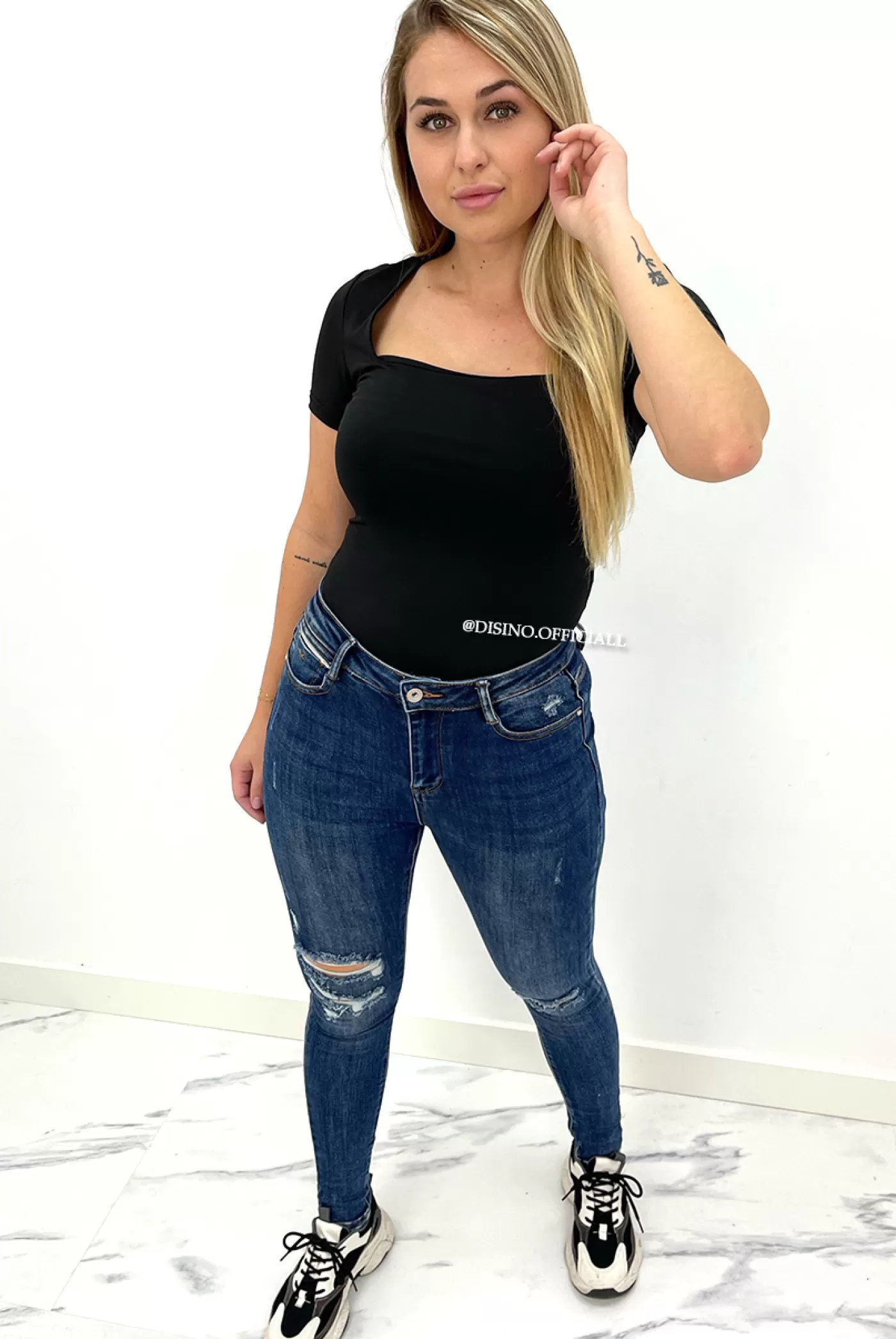 DISINO Laulia - Medium Blue - Super High Waist Ripped Skinny Jeans - 028 | Vrouw Jeans
