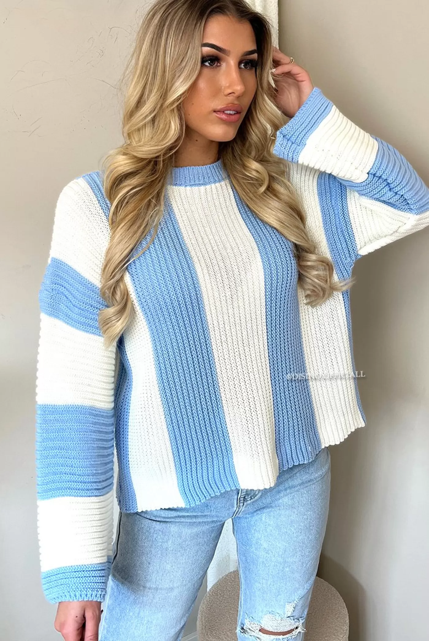 DISINO Light Blue - 'Claire Knit' - Vertical Striped Sweater Knit | Vrouw Two Piece Set & Loungewear