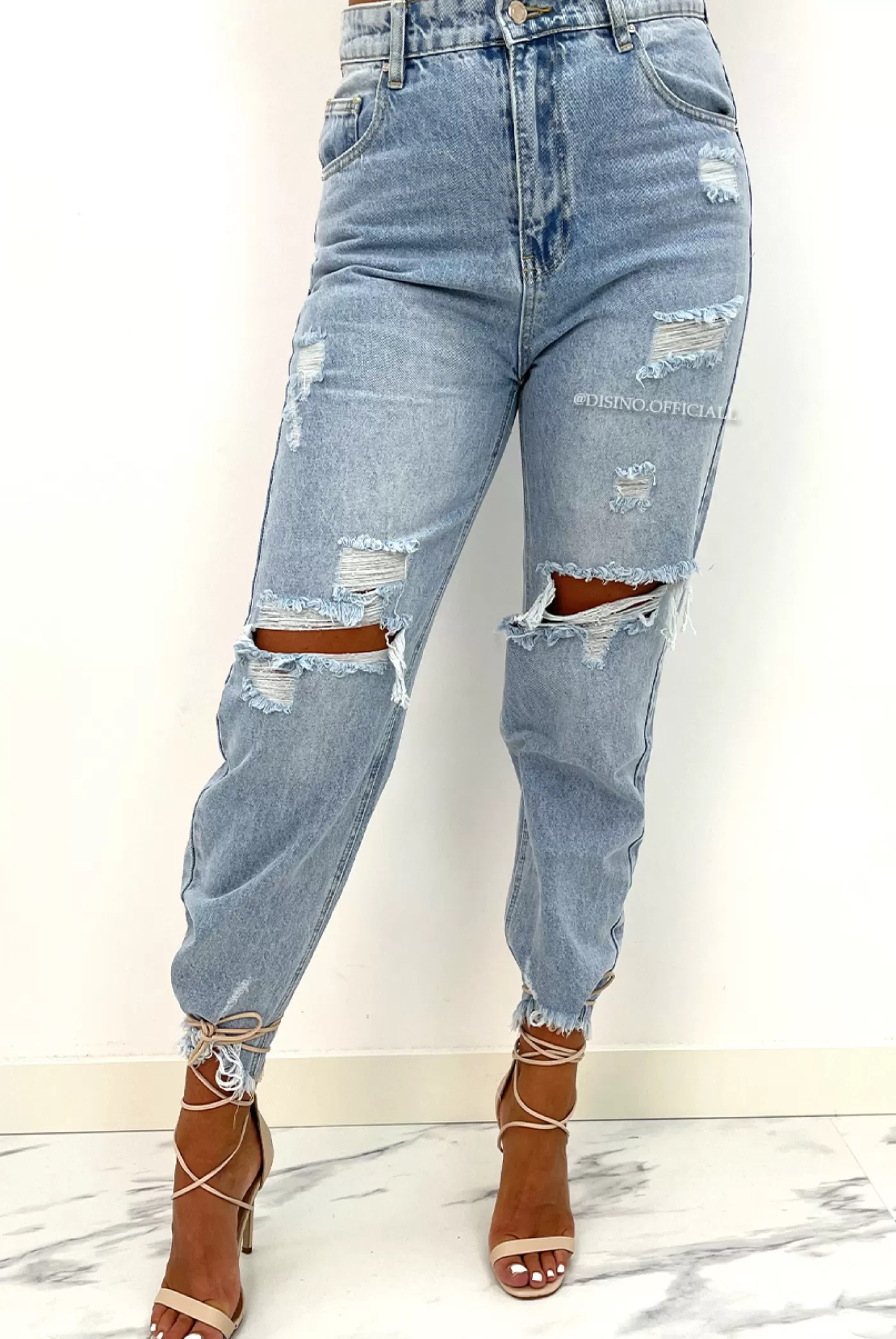 DISINO Light Blue - High Waist Ripped Boyfriend Jeans - 396 | Vrouw Jeans